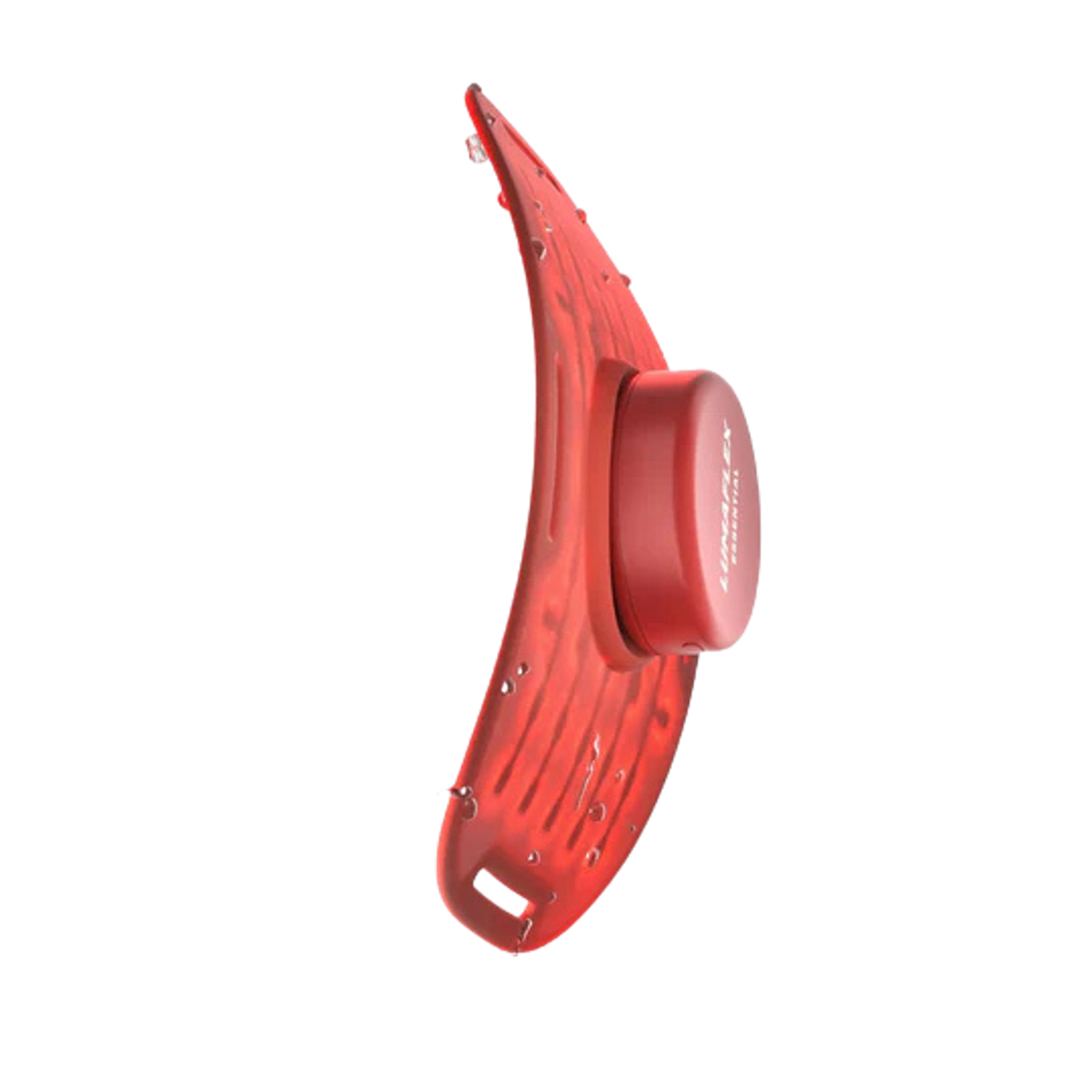 Red curved LUNAFLEX ESSENTIAL component with water droplets.