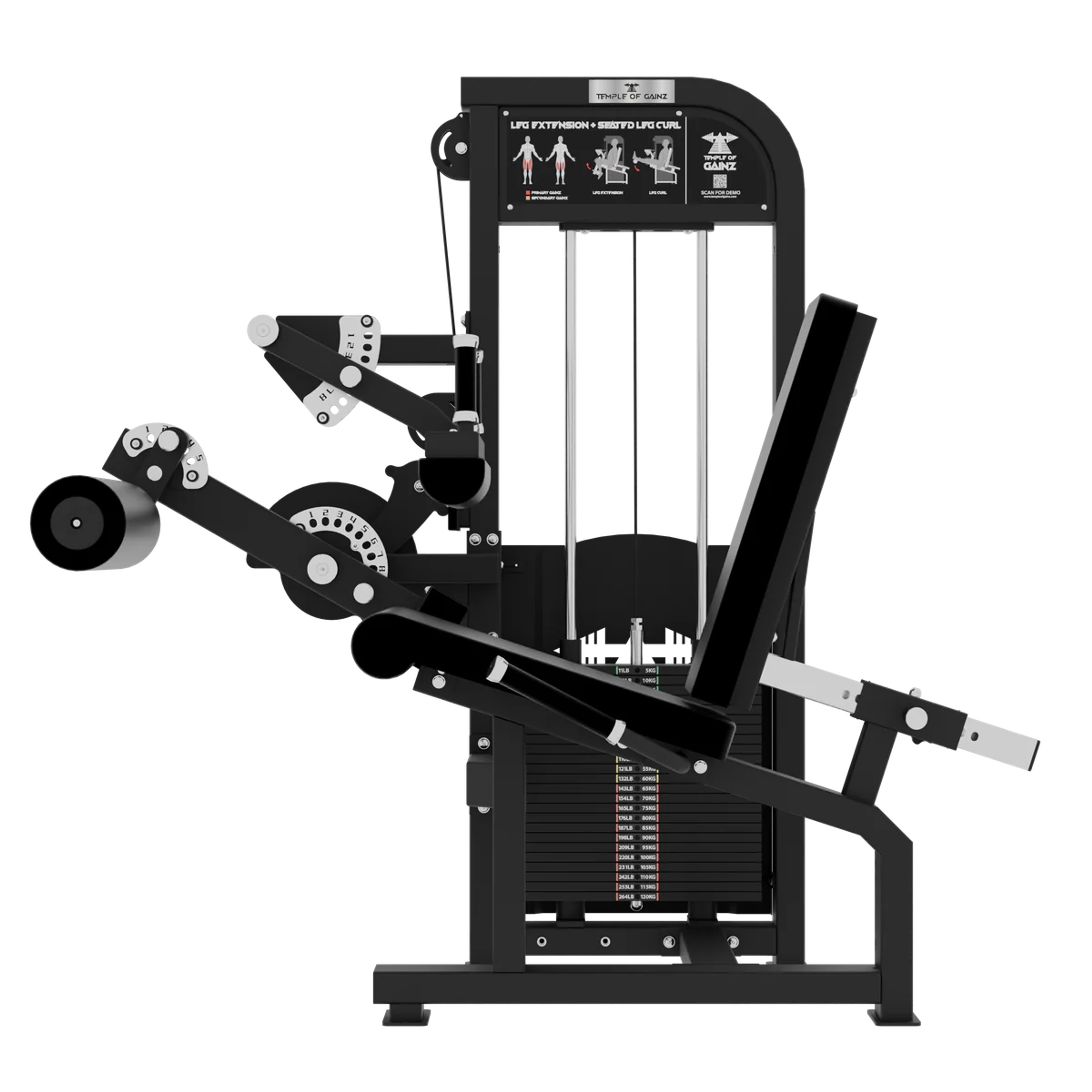 SELECTORIZED LEG EXTENSION + SEATED LEG CURL VERSION 3 in Black
