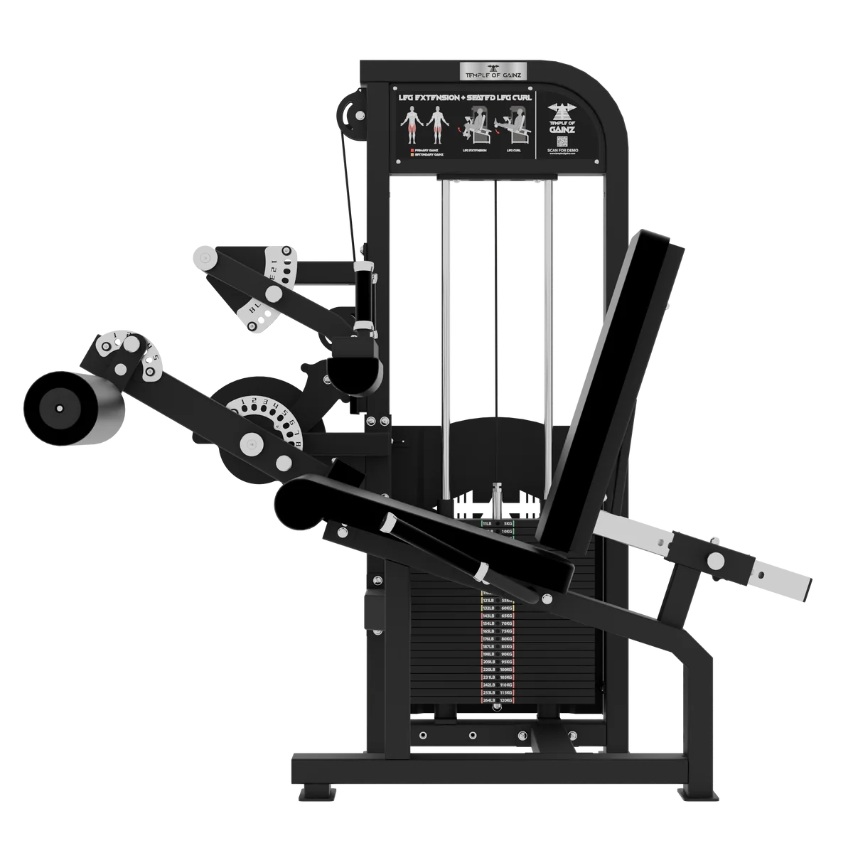 SELECTORIZED LEG EXTENSION + SEATED LEG CURL VERSION 3 in Black