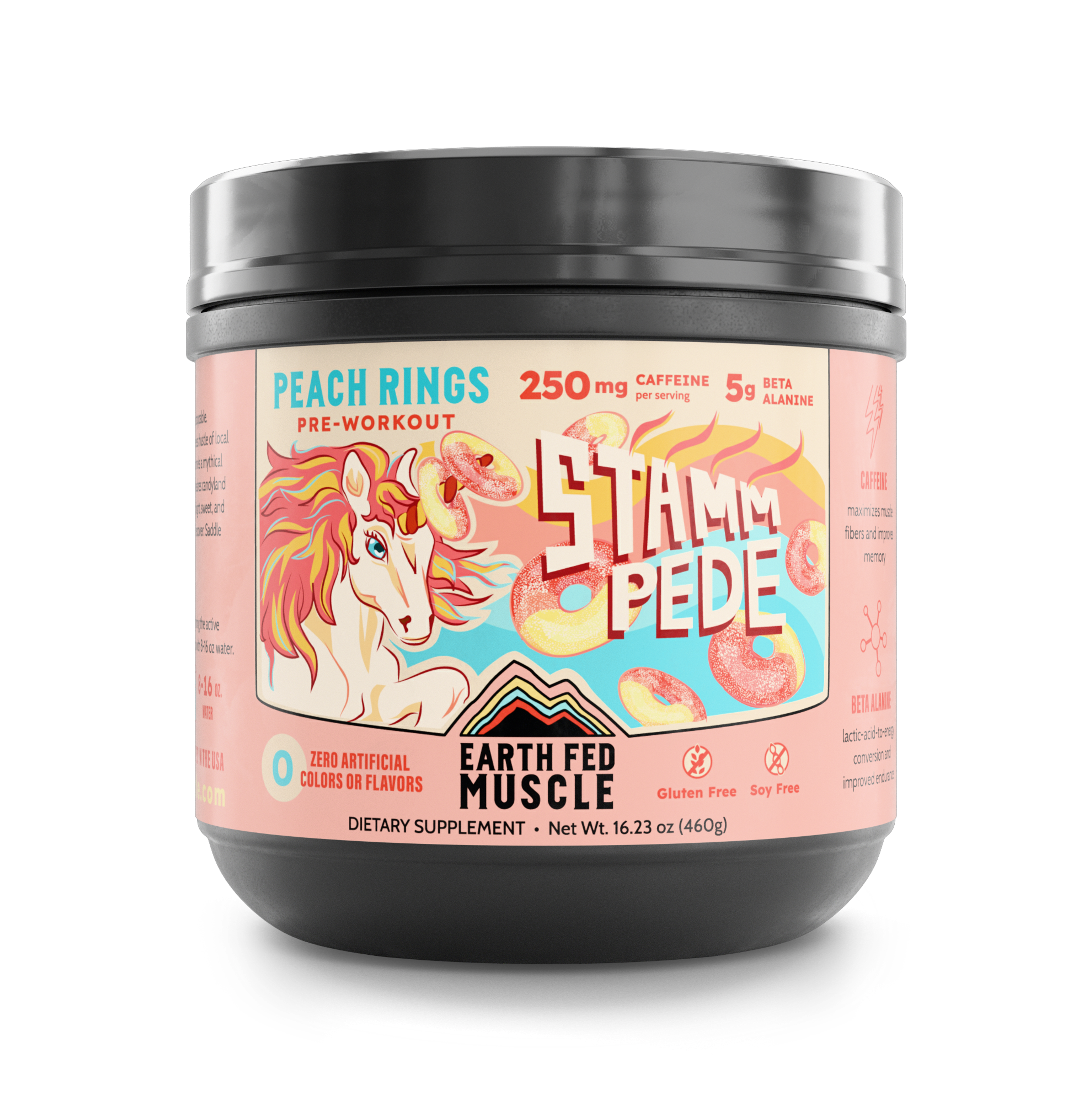 Container of Stammpede Peach Ring preworkout, 44 oz size