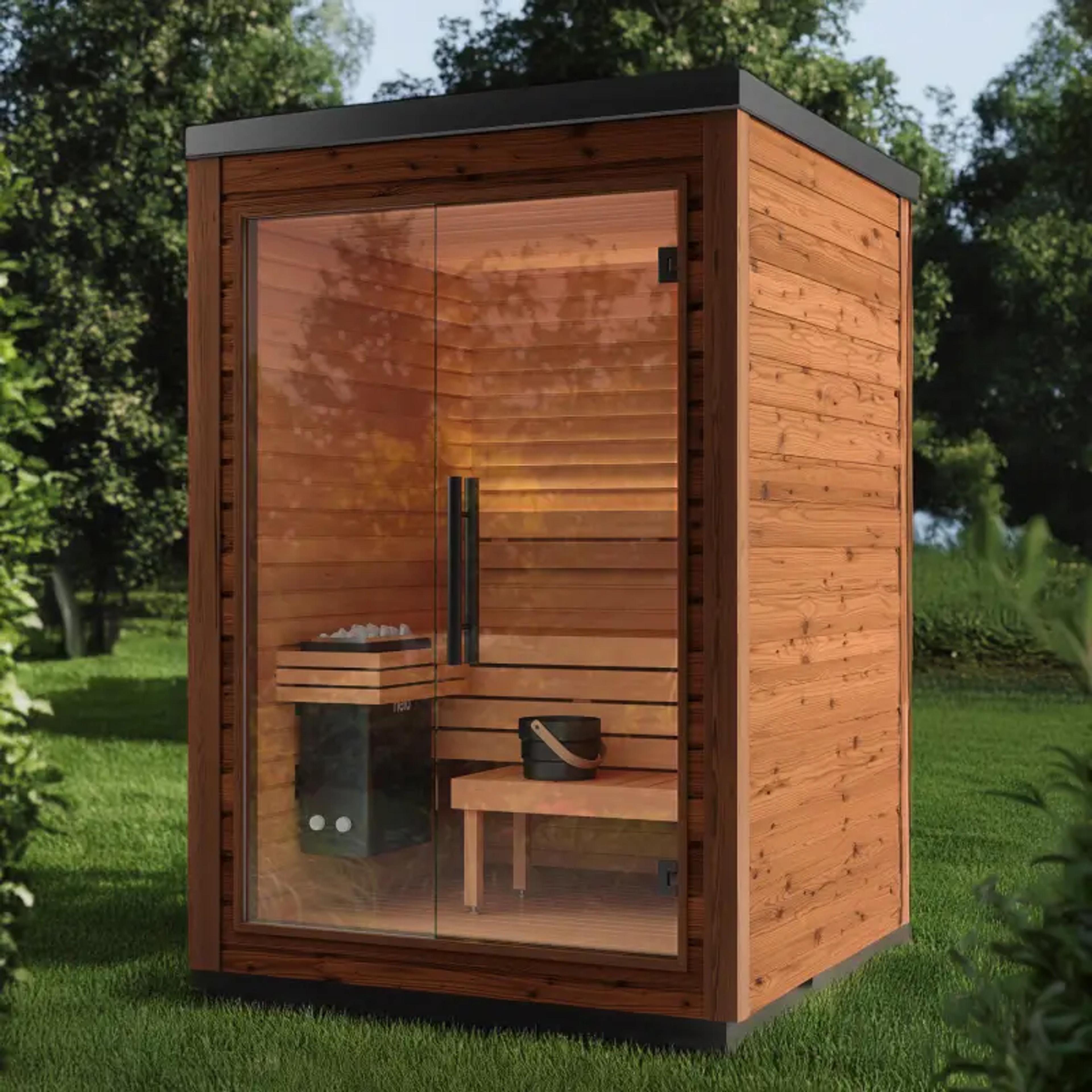 Product image for Mira S Outdoor Cabin Sauna by Auroom - Choice of Thermo-Spruce Finish in Natural Thermo Spruce