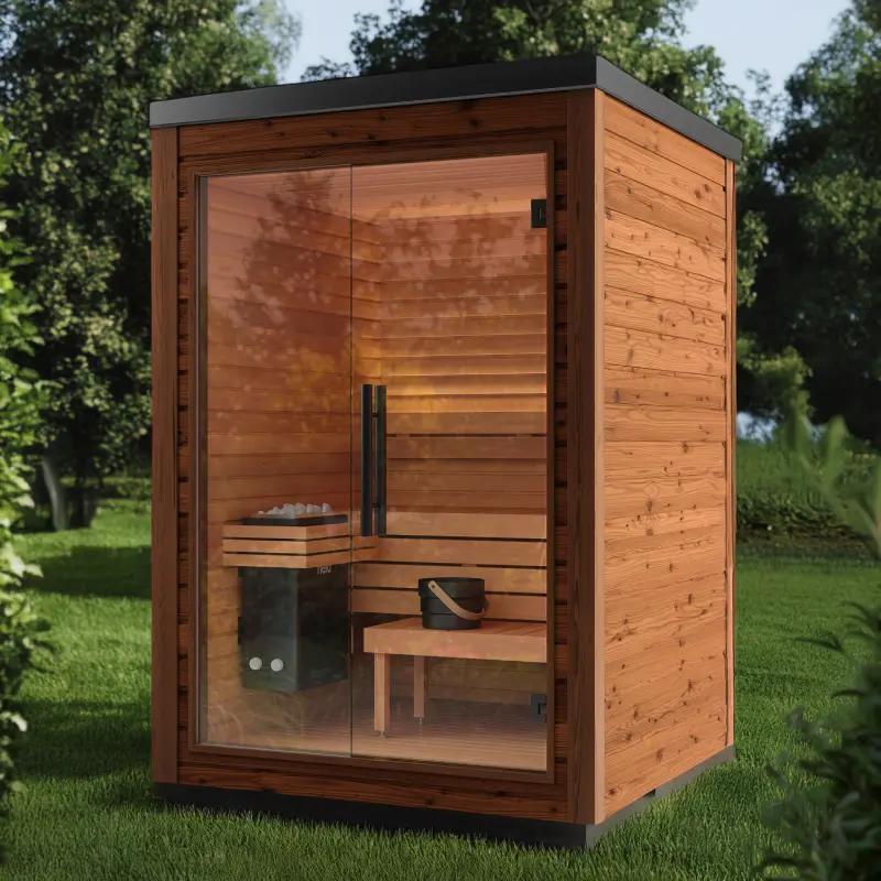 Product image for Mira S Outdoor Cabin Sauna by Auroom - Choice of Thermo-Spruce Finish in Natural Thermo Spruce