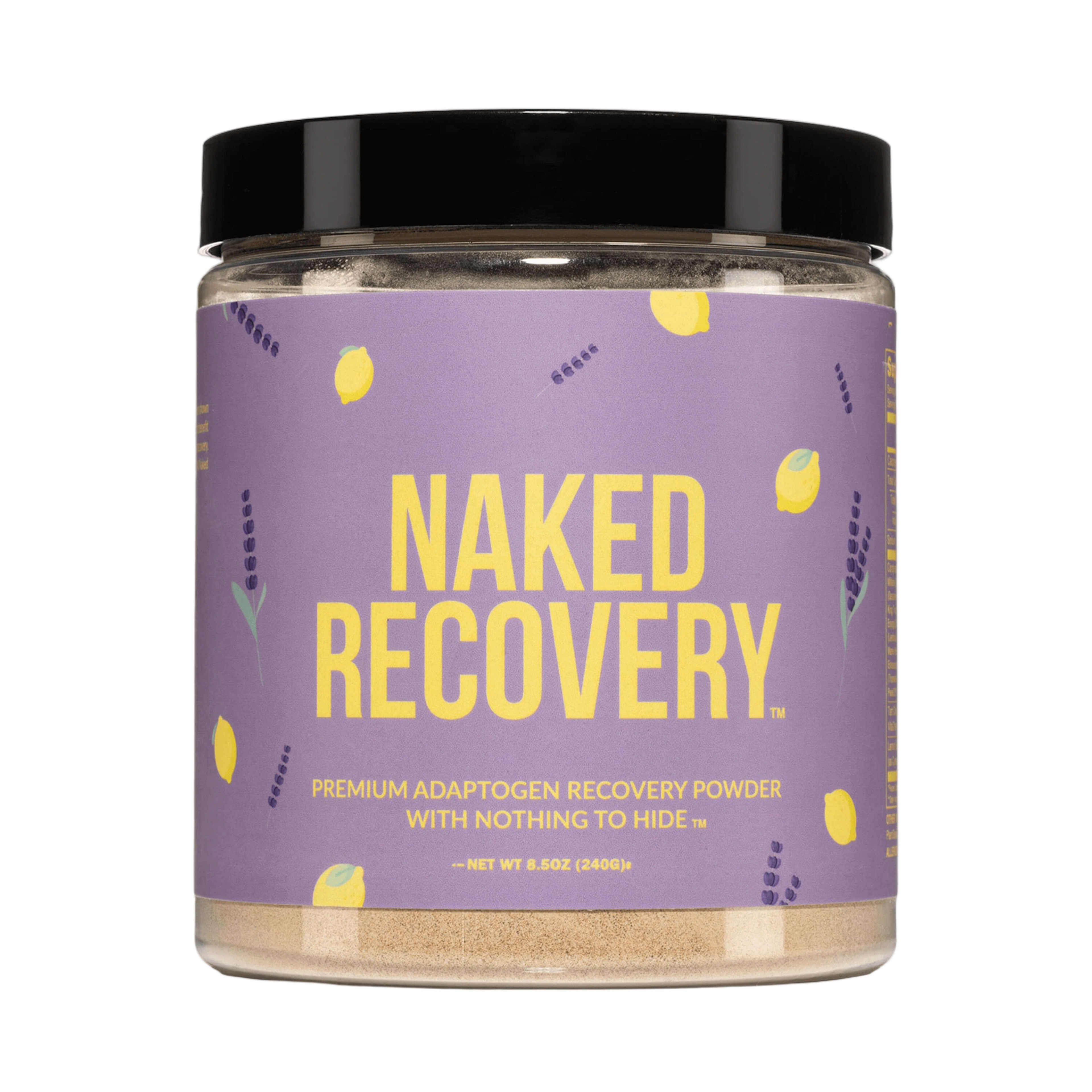 Naked Recovery mushroom supplement product packaging