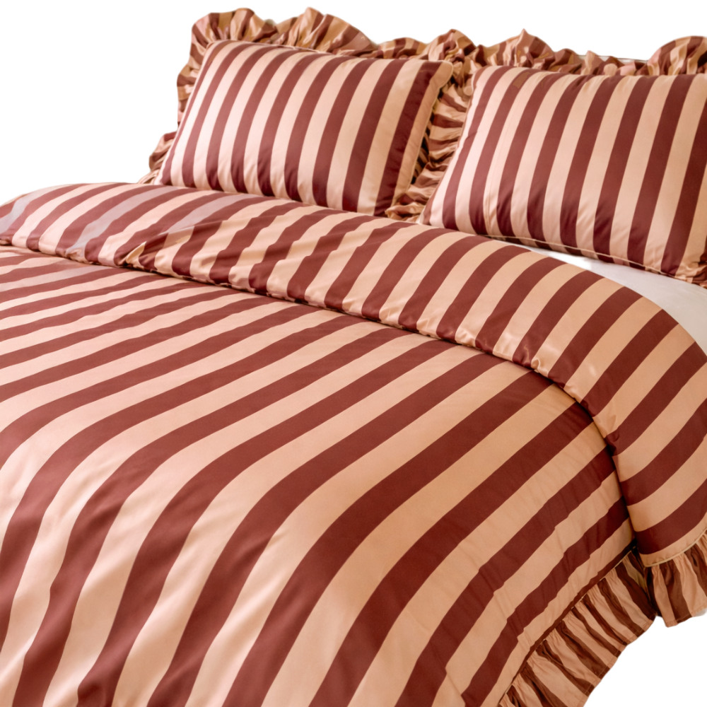 Folded Desert Rose Stripe duvet cover and pillowcase set