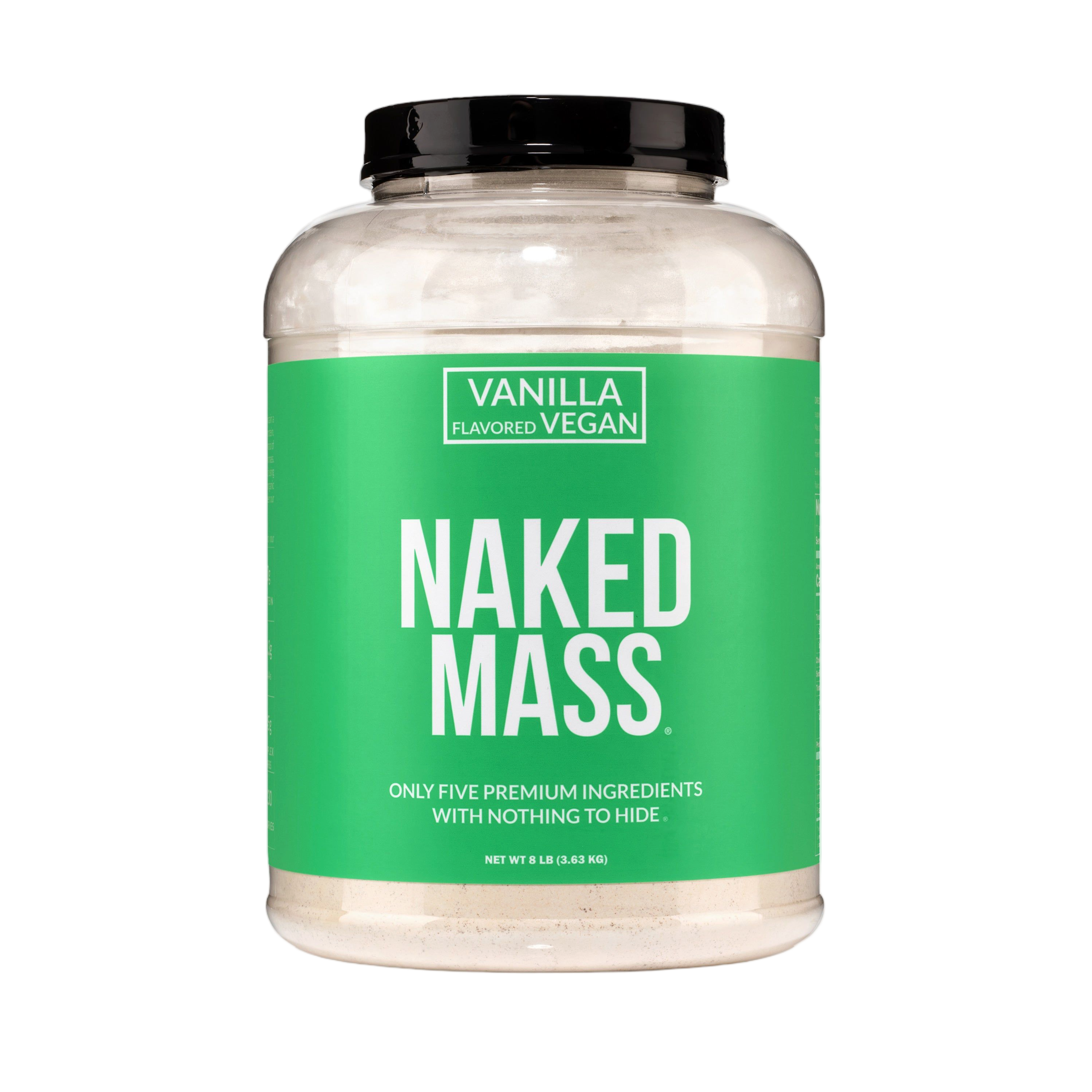 Tub of Naked Vegan Mass vanilla weight gainer, 8 pounds