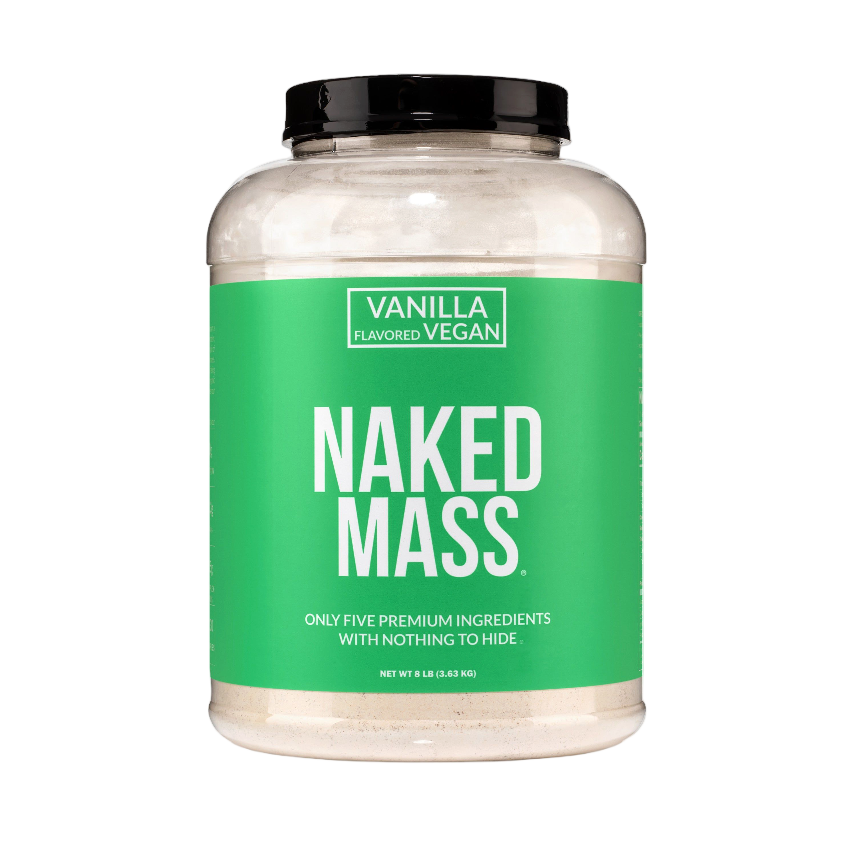 Tub of Naked Vegan Mass vanilla weight gainer, 8 pounds