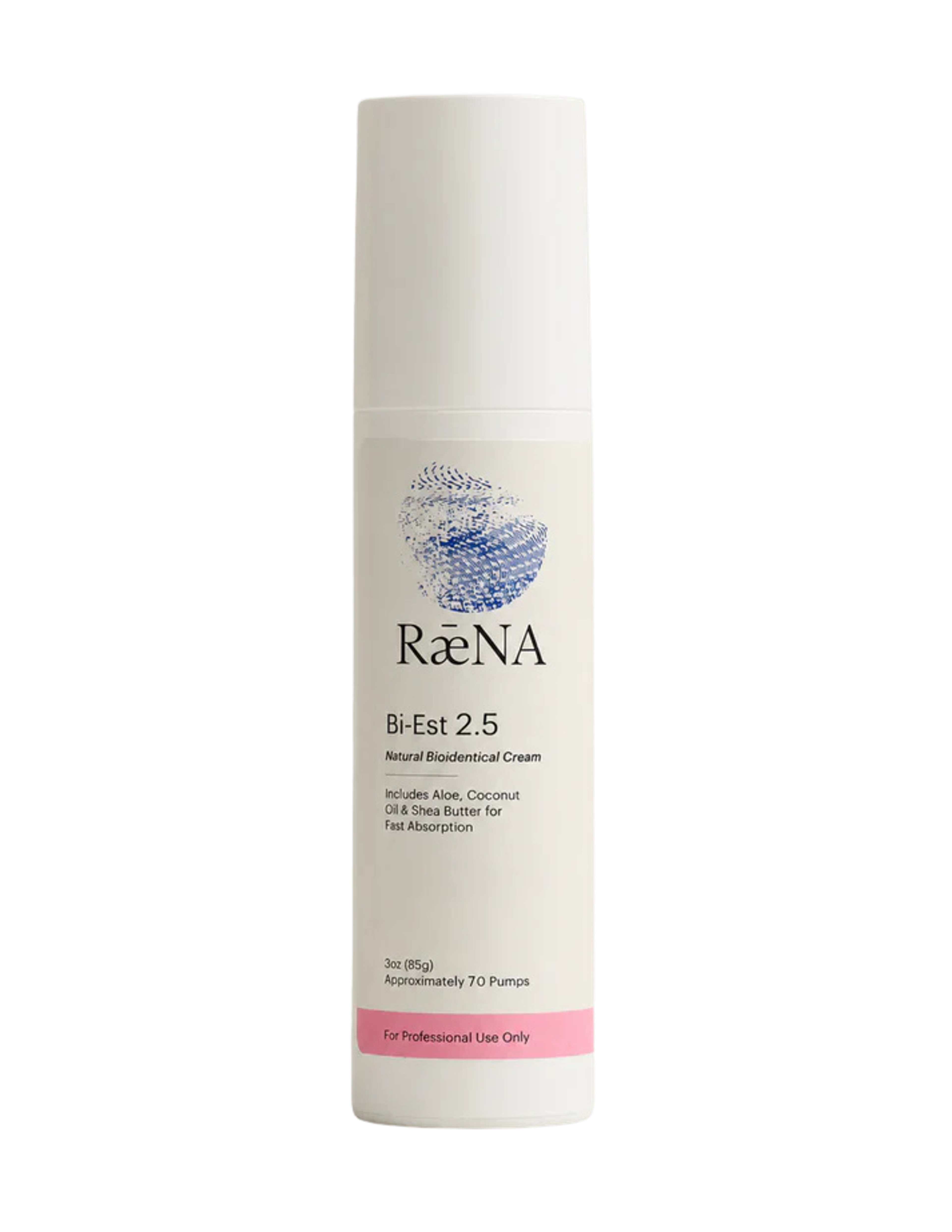 White bottle of RaENA Bi-Est 2.5 Natural Bioidentical Cream.
