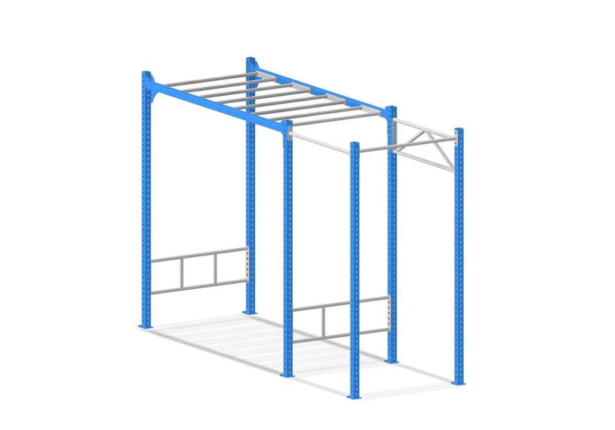 Compact Ninja Swing Set - 3-Swings / with Single Post Climbing Extension without Climbing Rope / with 4-Panel (8'x8') Climbi...