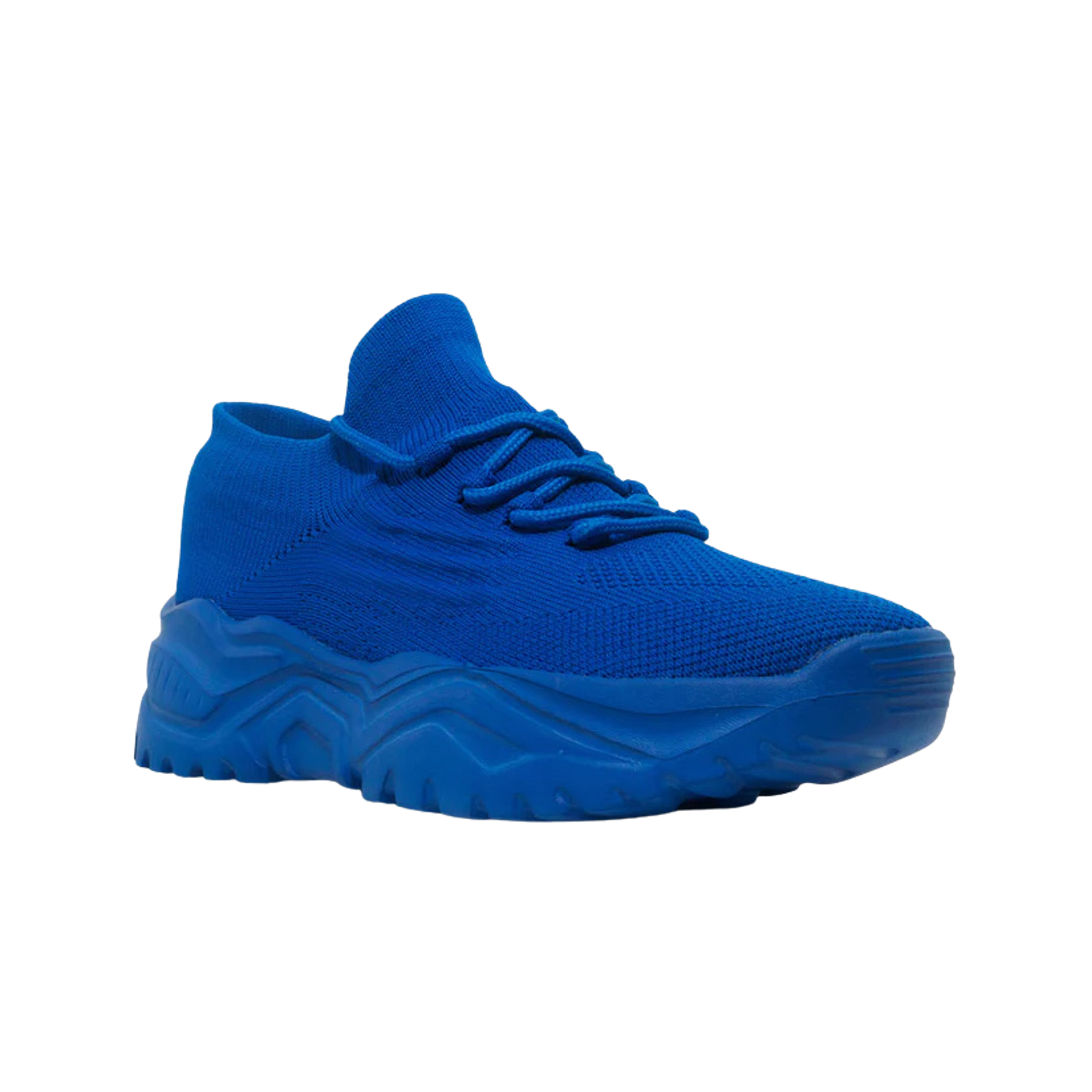 Blue chunky knit sneaker.