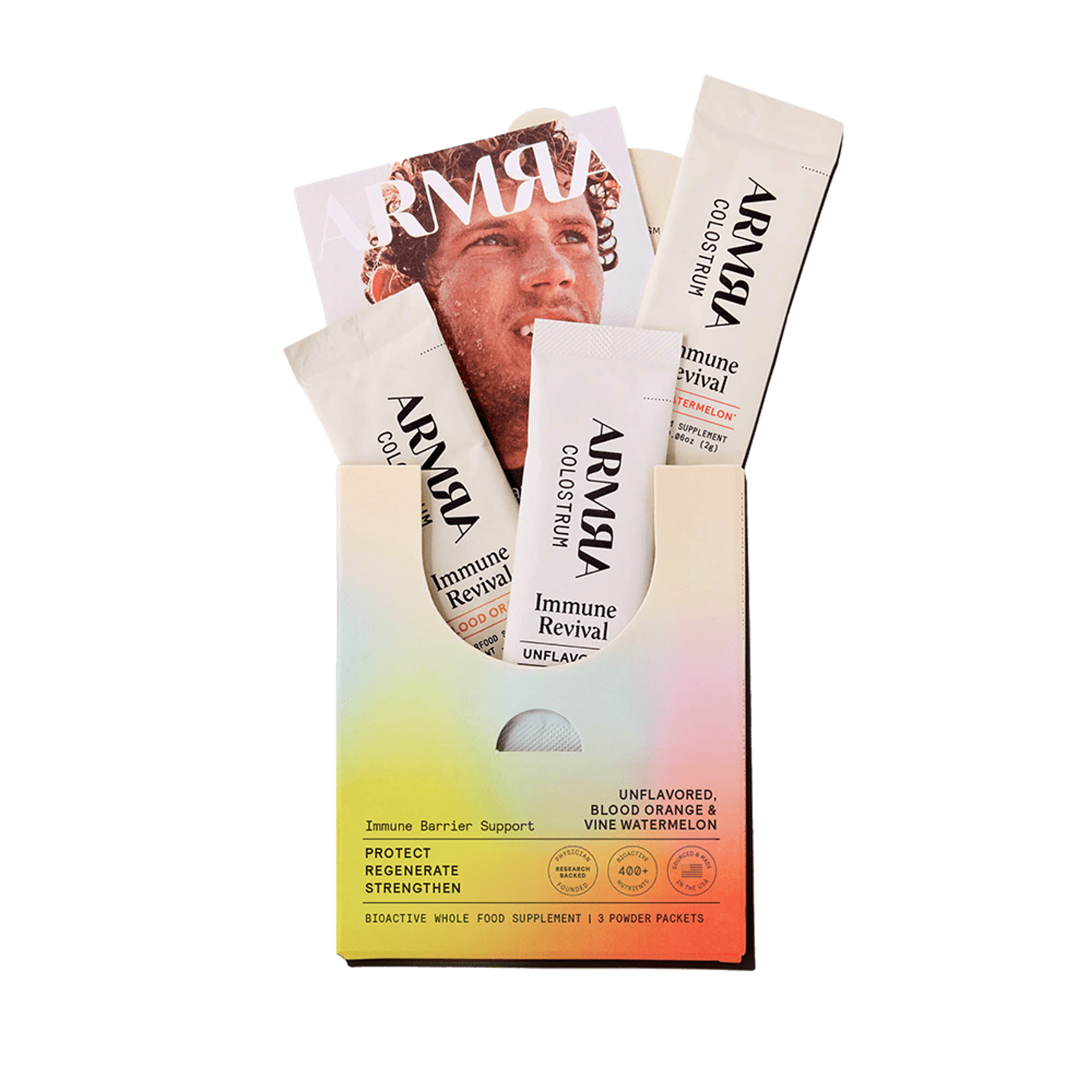 Box of ARMRA Classic Sample Pack colostrum supplement