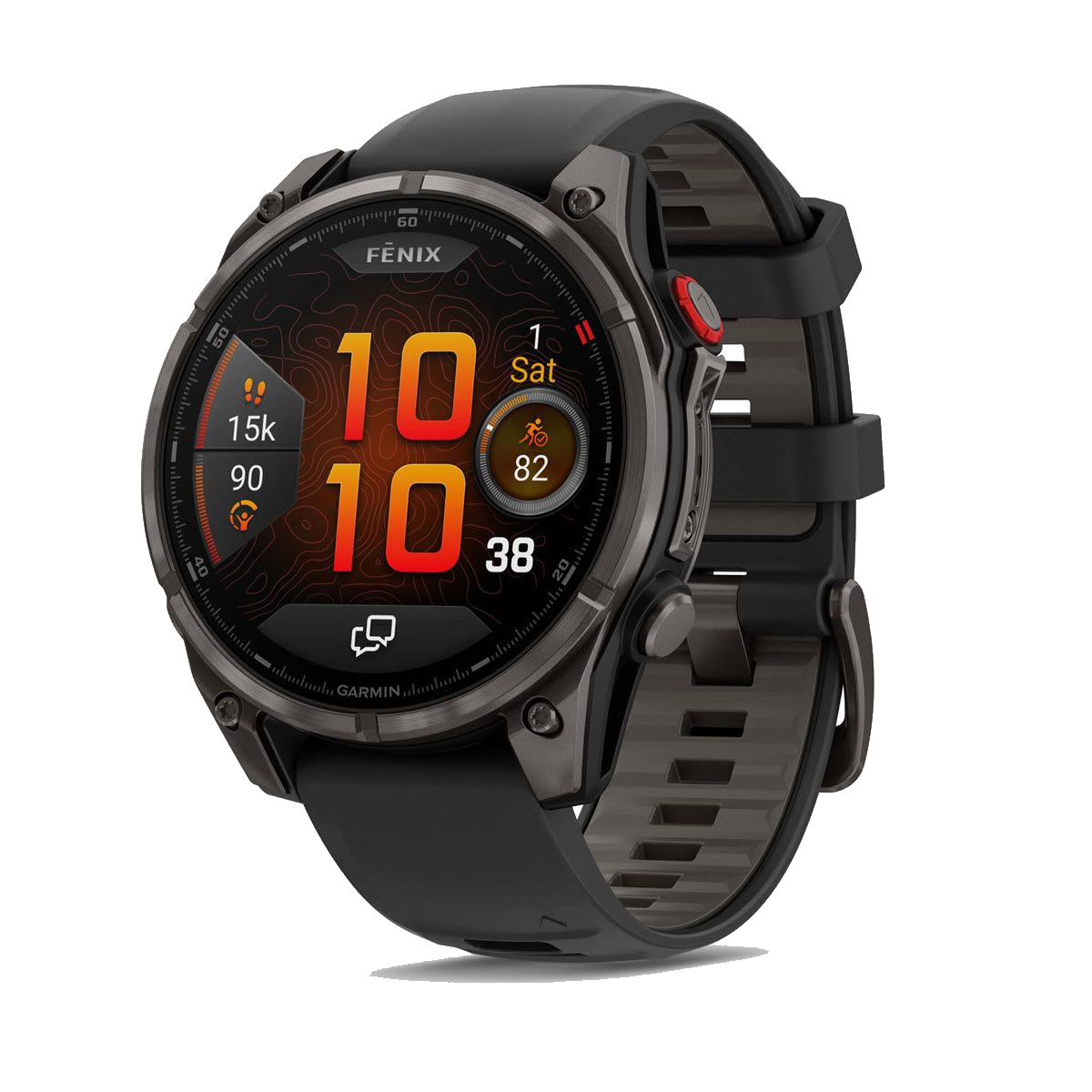 Product image for fēnix® 8 Pro in Sapphire, Carbon Gray DLC Titanium with Black/Pebble Gray Silicone Band