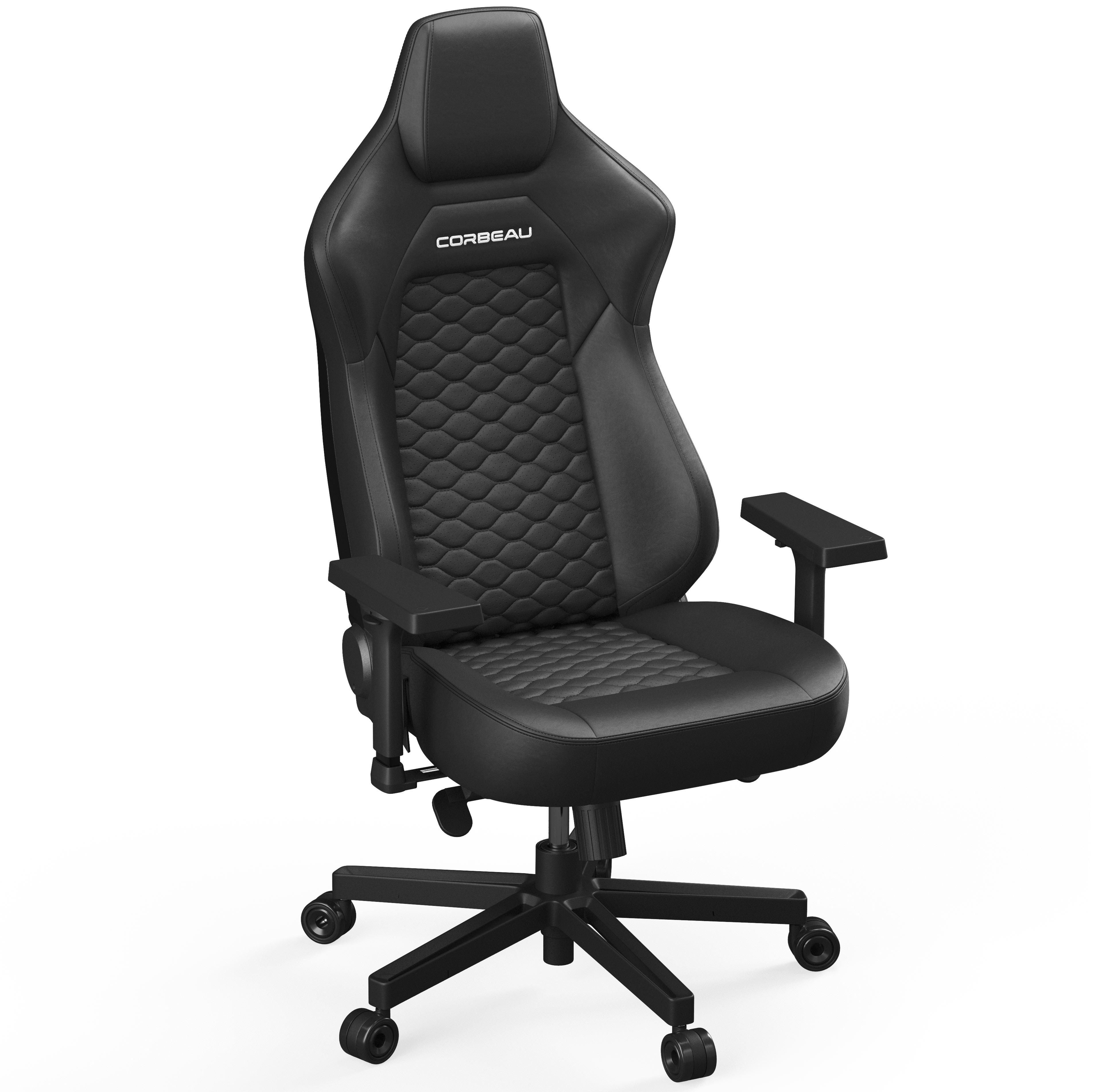Black CORBEAU gaming chair with a quilted pattern.