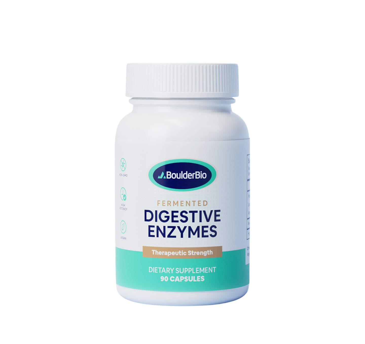 White bottle of BoulderBio Fermented Digestive Enzymes dietary supplement.