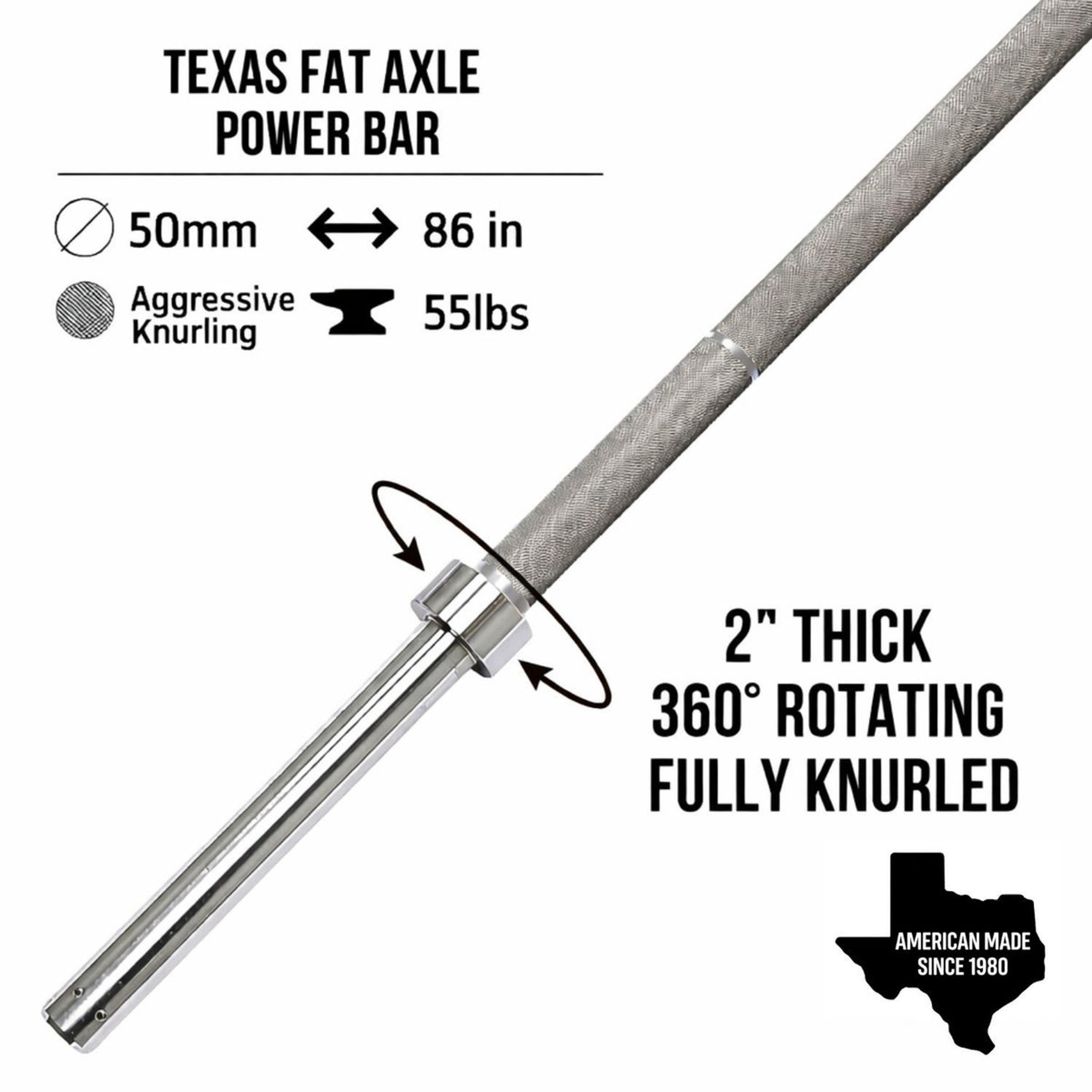 Product image for Texas 2" Fat Axle Power Barbell in Bare Steel