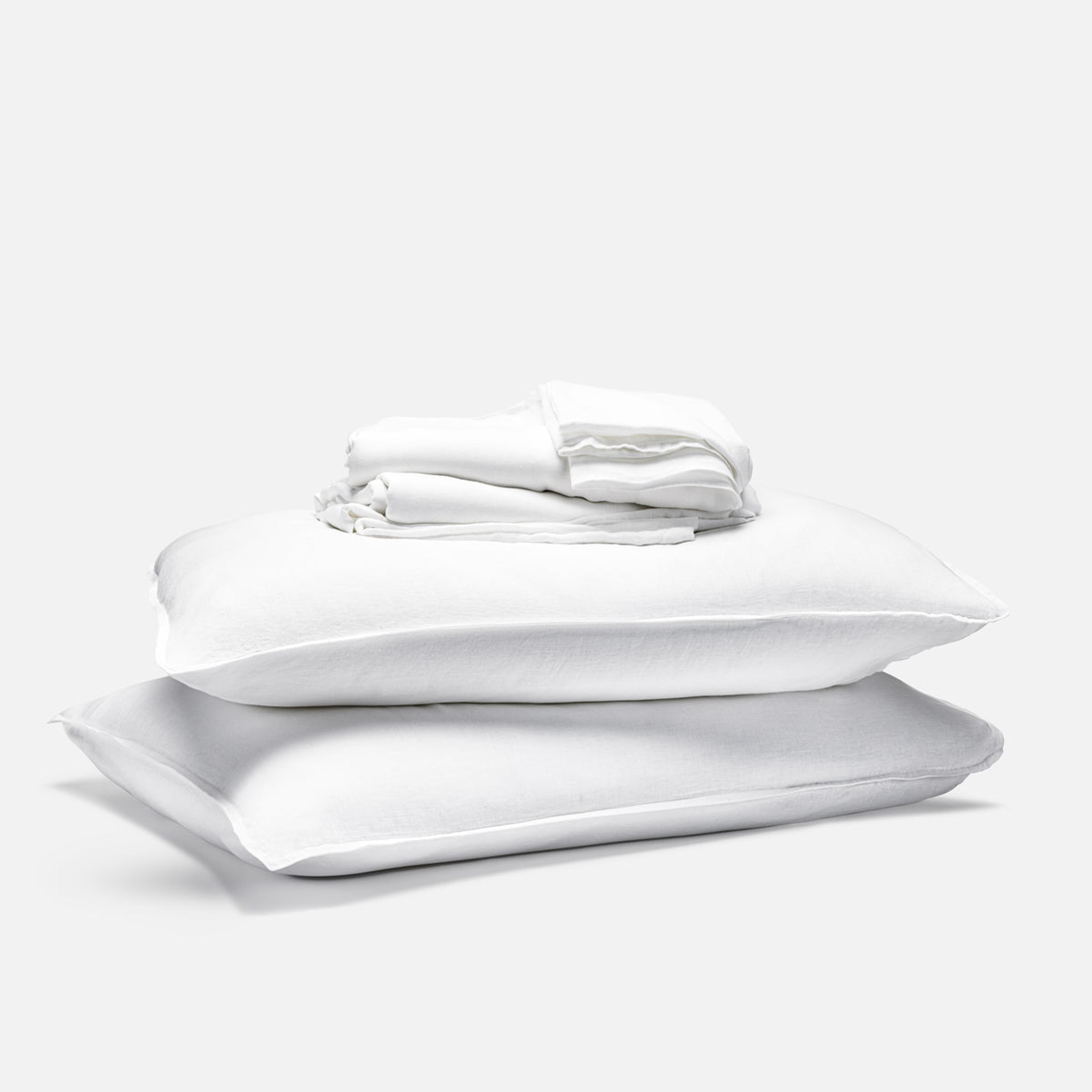 Washed European Linen Core Sheet Set in White