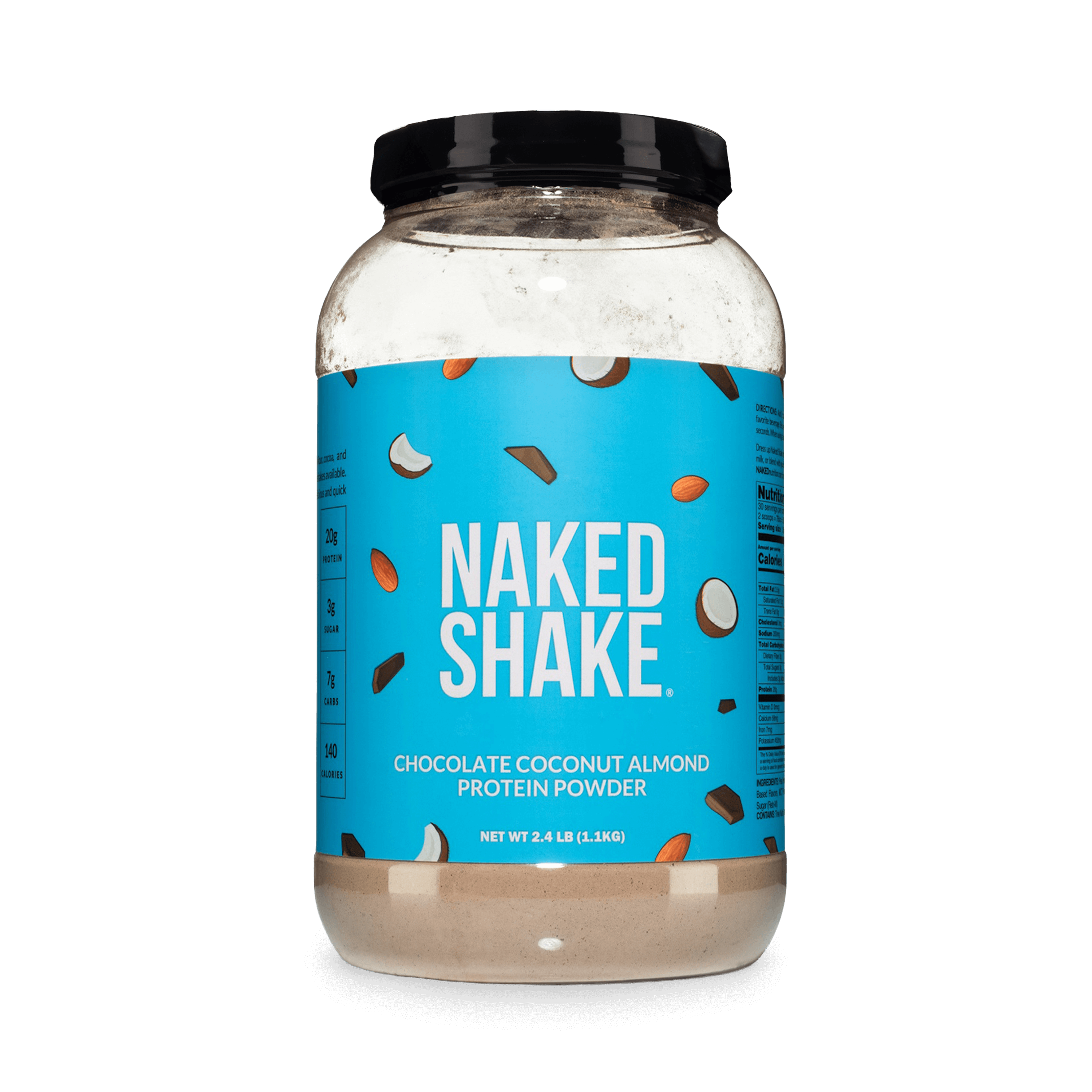 Tub of Chocolate Coconut Almond Naked Shake protein powder