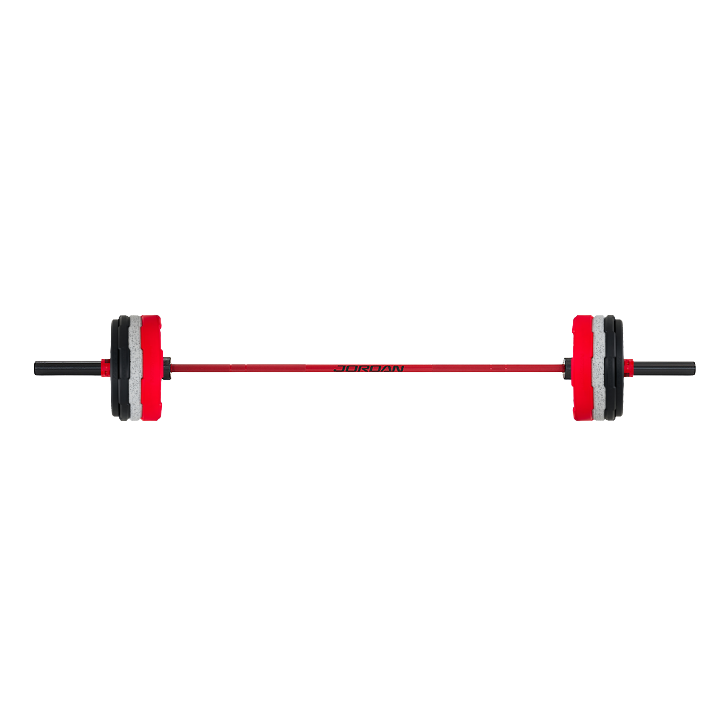 Barbell with 45, 25, 15 and 10 lb bumper plates