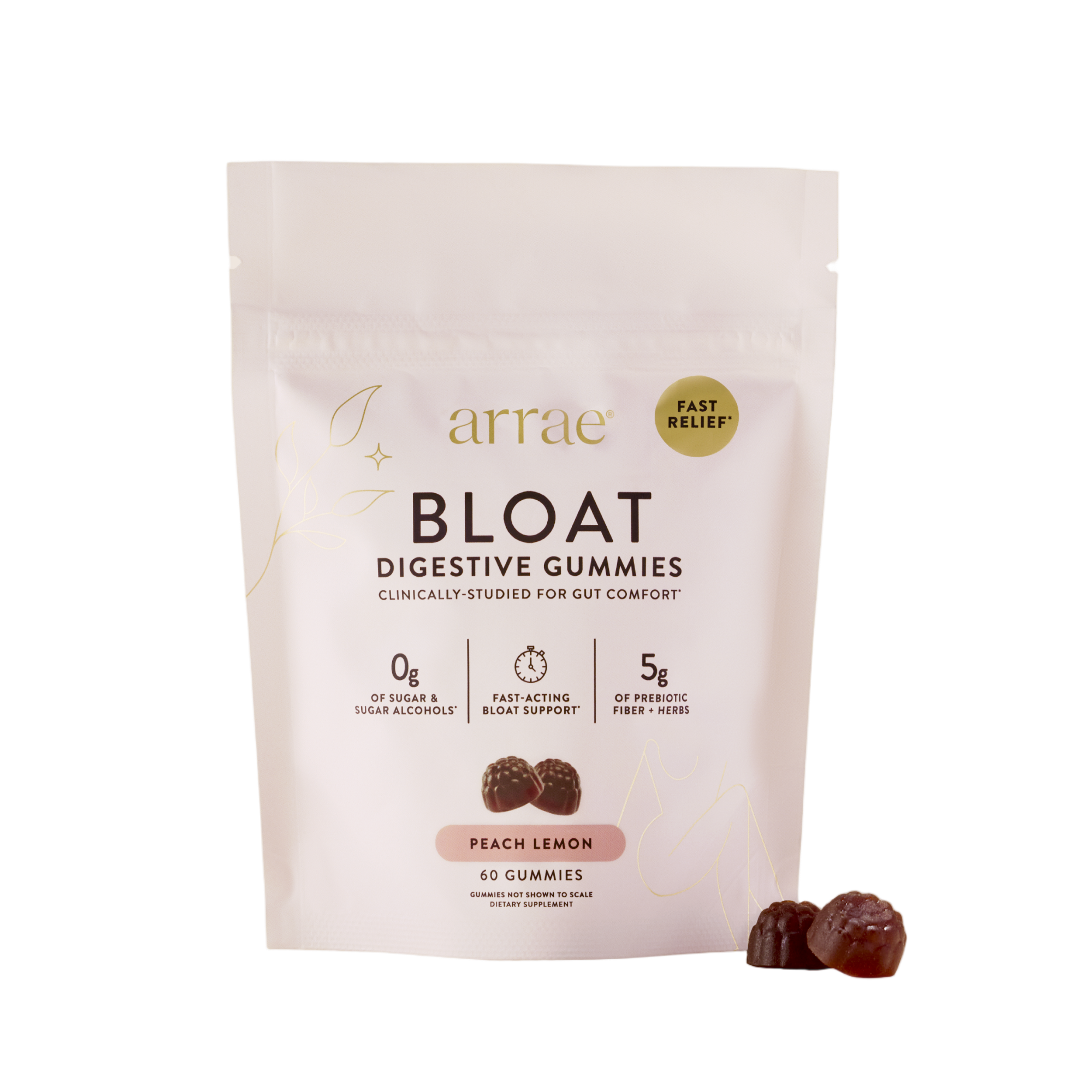 Bottle of Arrae Bloat Gummies Peach Lemon