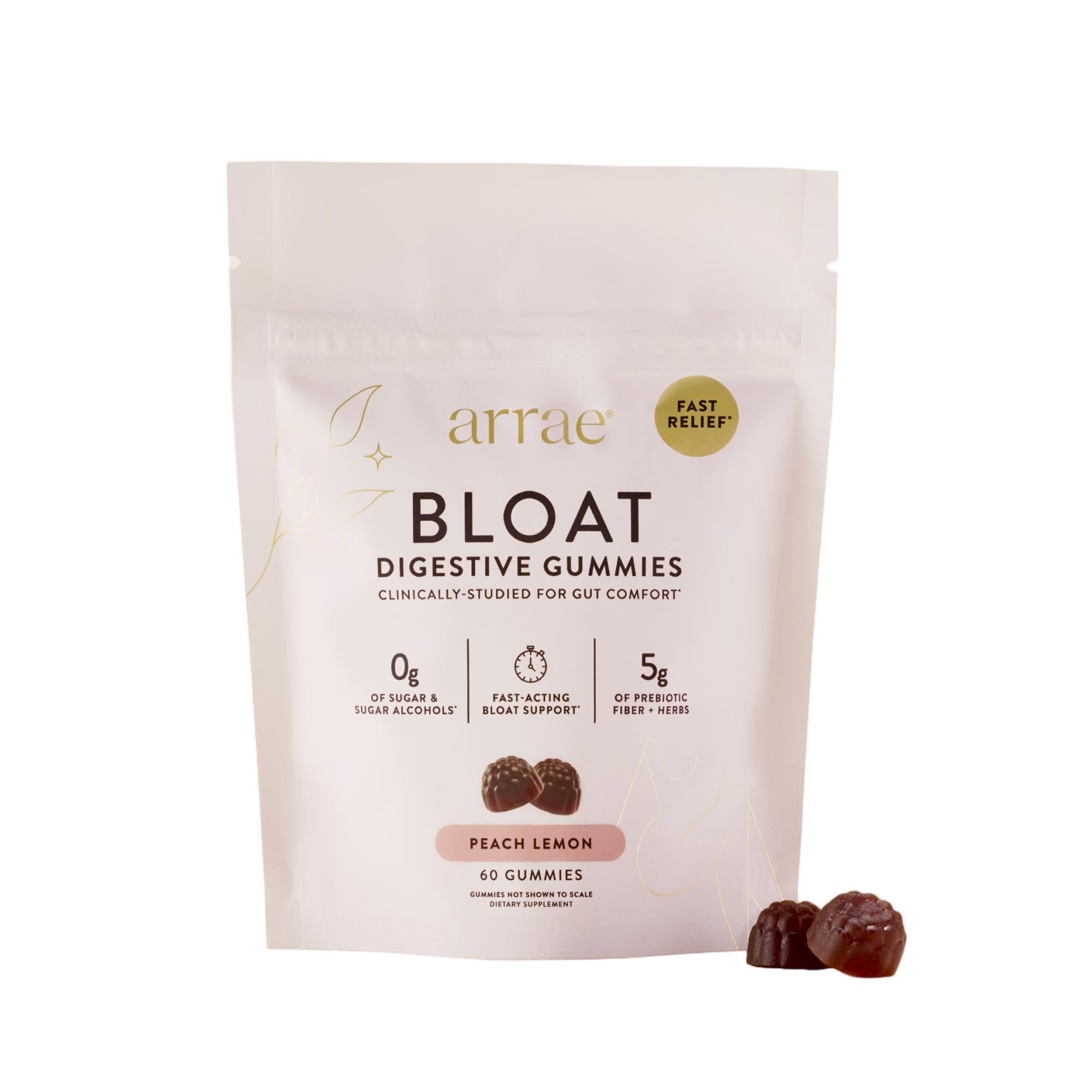 Bottle of Arrae Bloat Gummies Peach Lemon