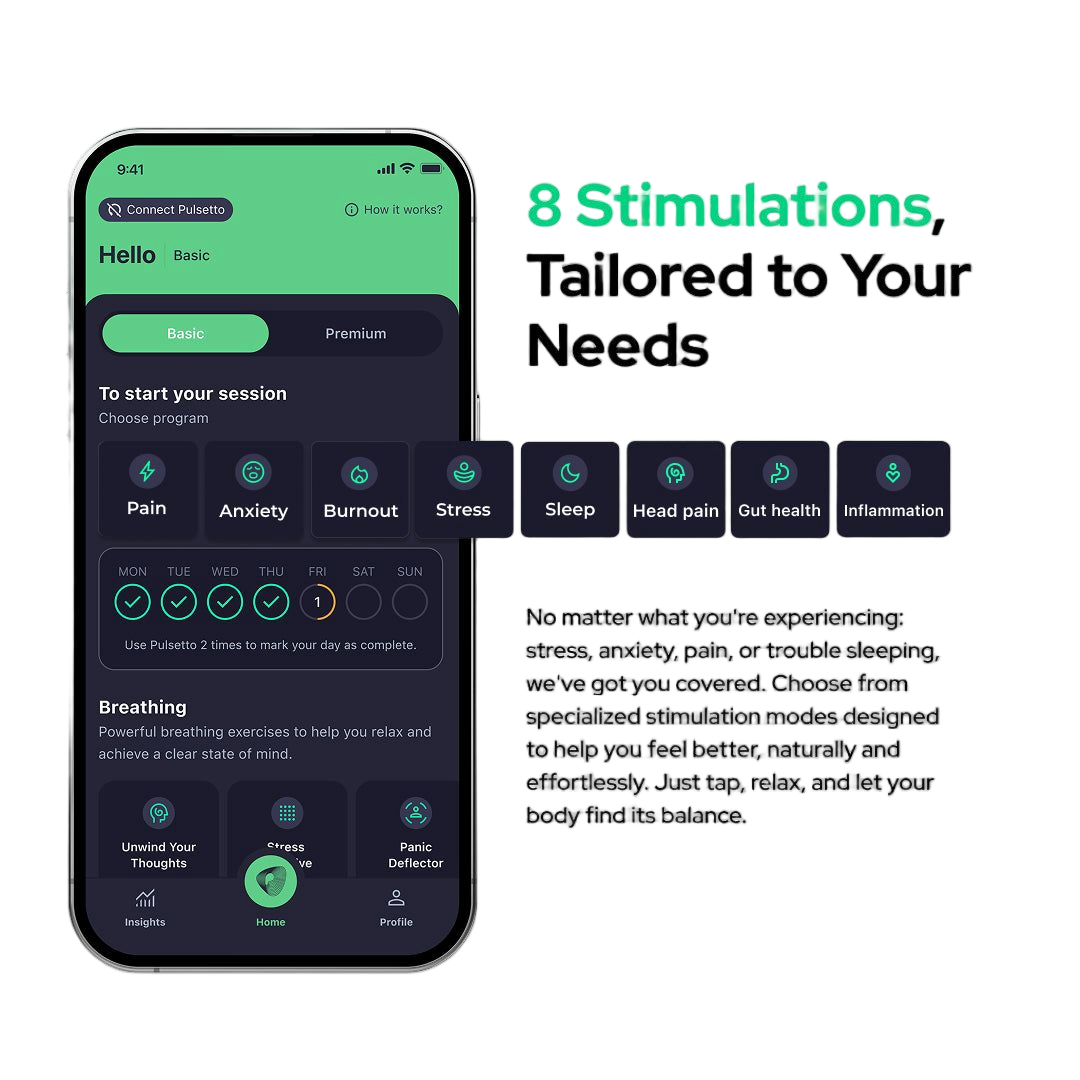 Pulsetto app interface showing program options