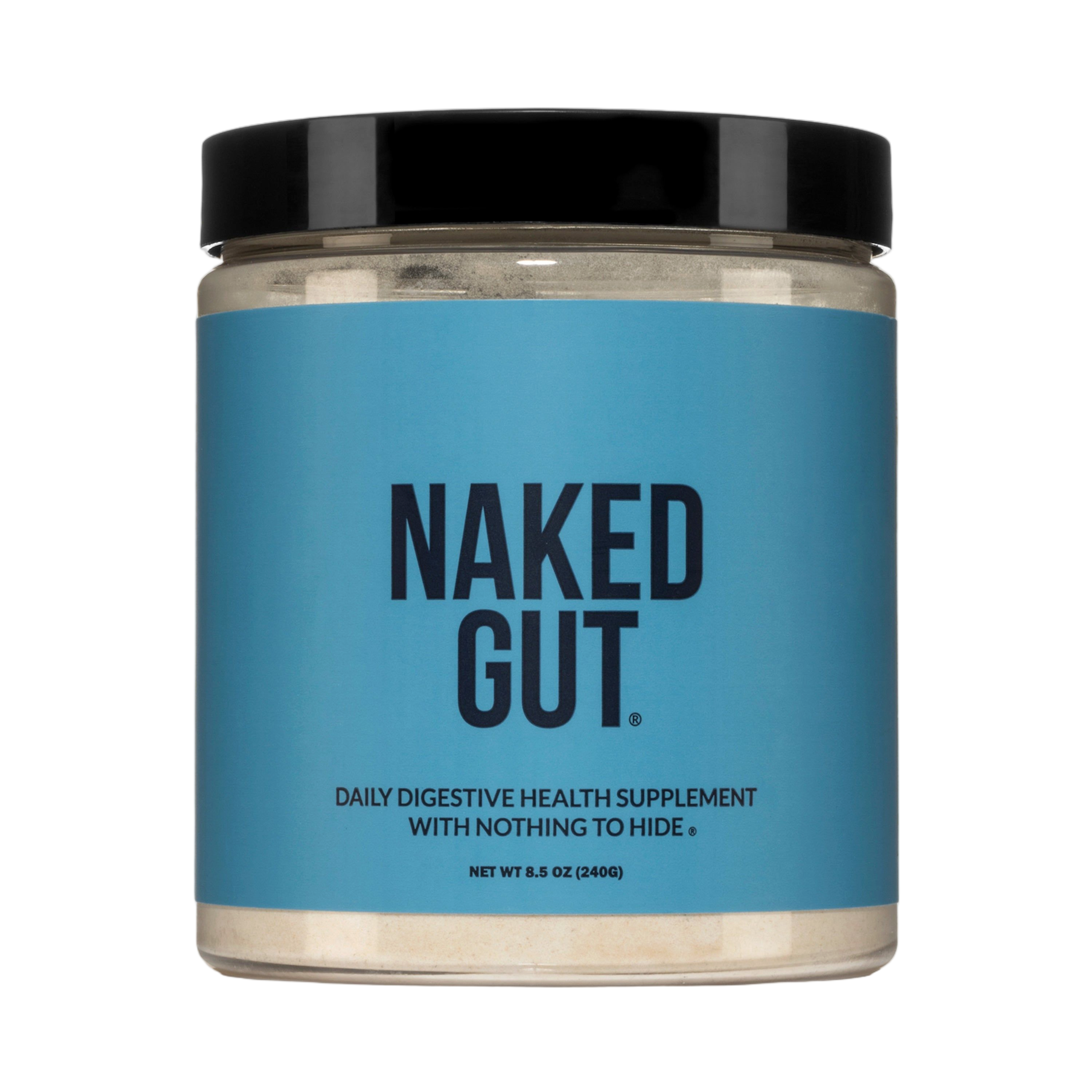 Container of Naked Gut health supplement powder