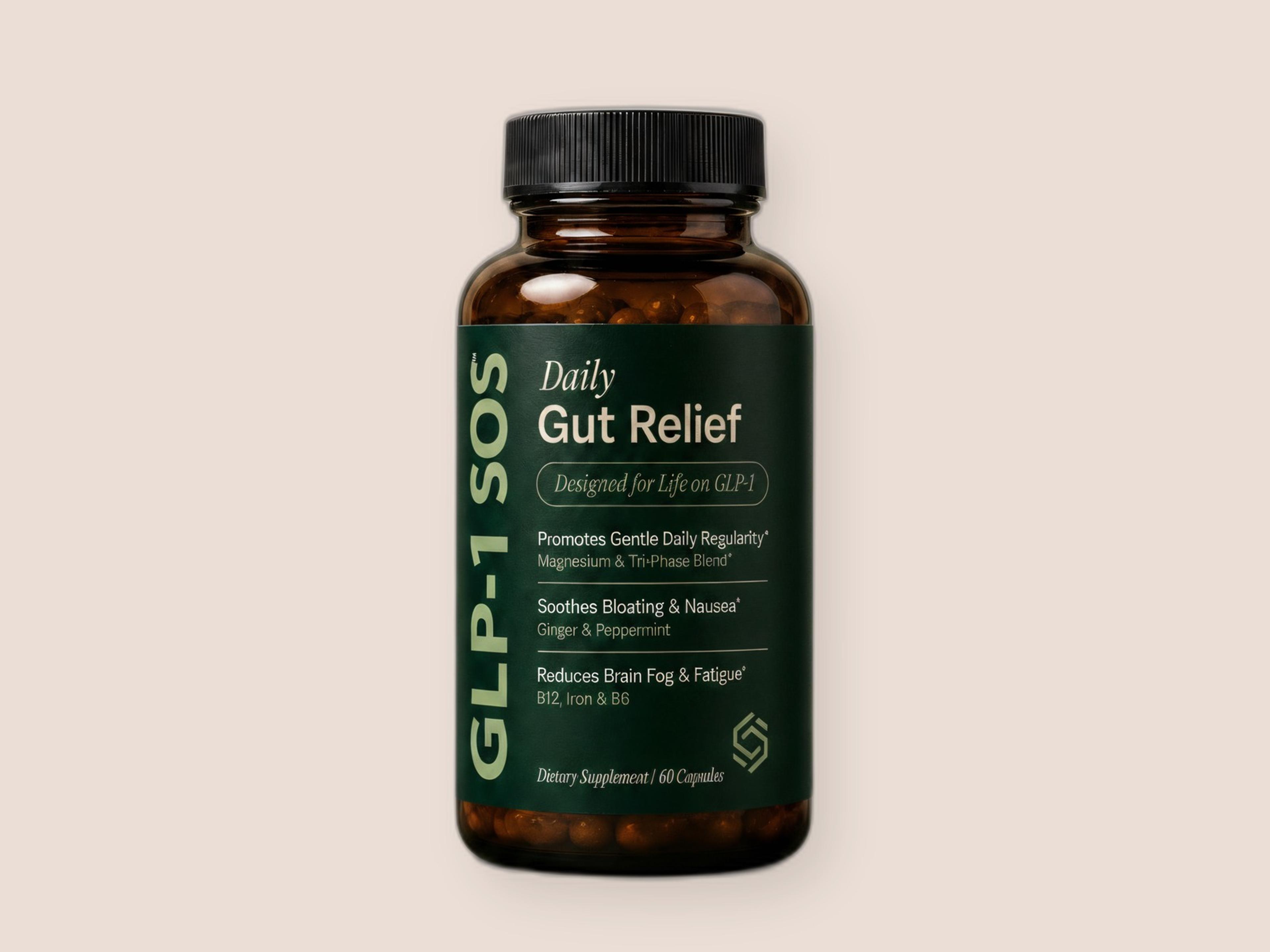 GLP-1 SOS Daily Gut Relief dietary supplement, designed for GLP-1 users.