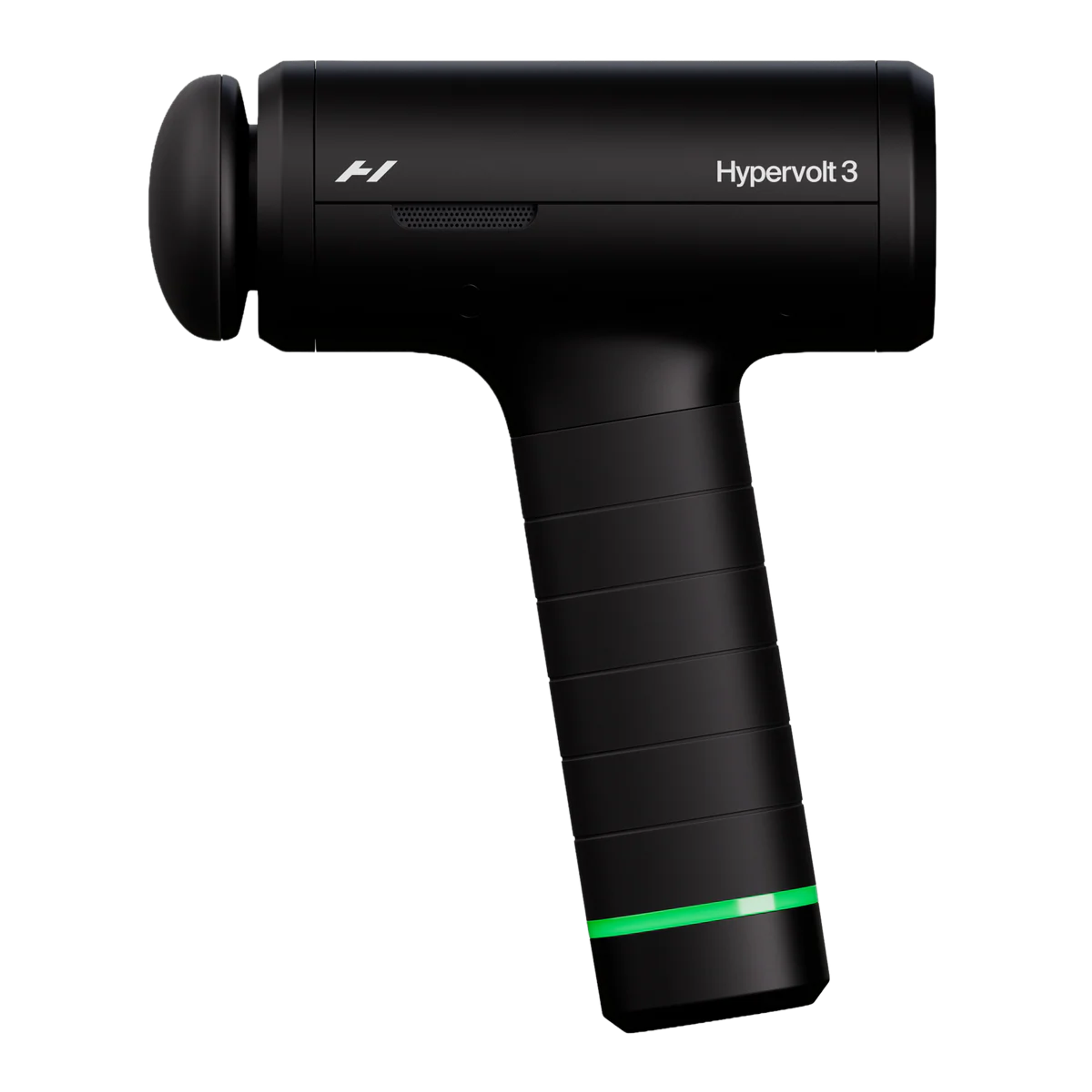 Black Hypervolt 3 massage gun with a green indicator light on the handle.