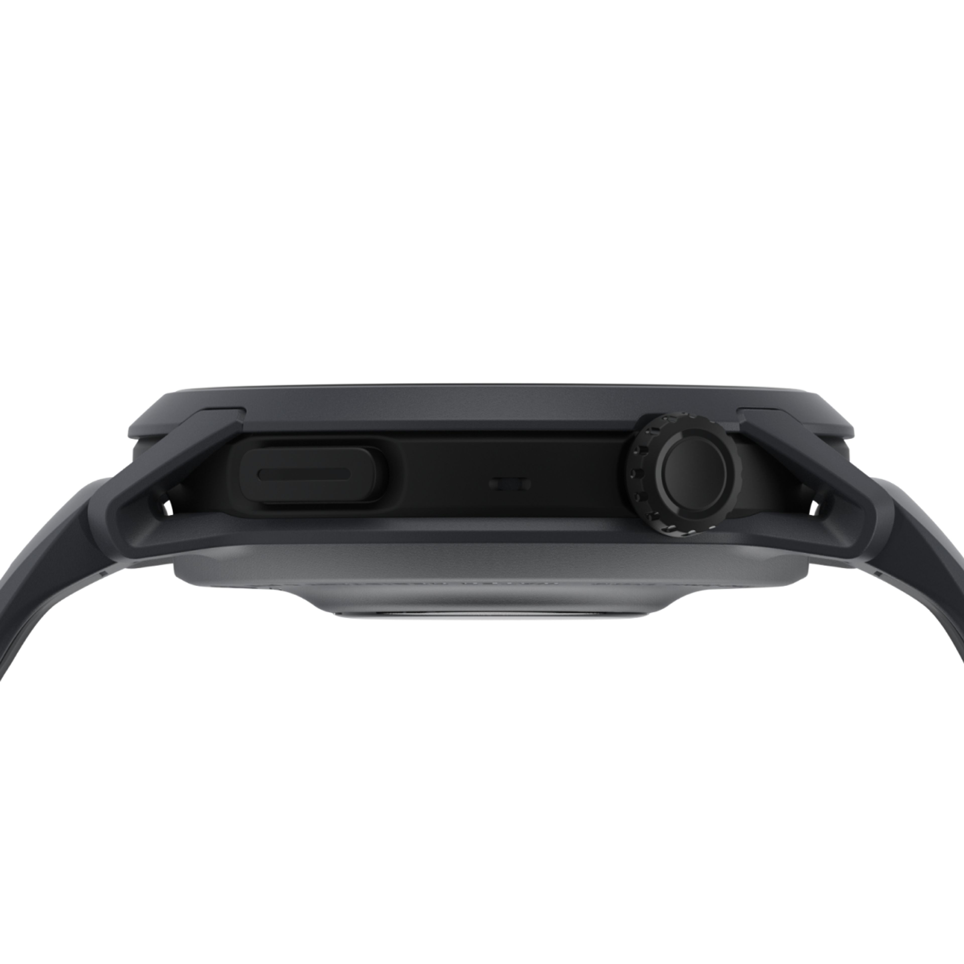 Side close-up view of the COROS PACE 4 GPS Watch Black Watch Body with Black Silicone Band