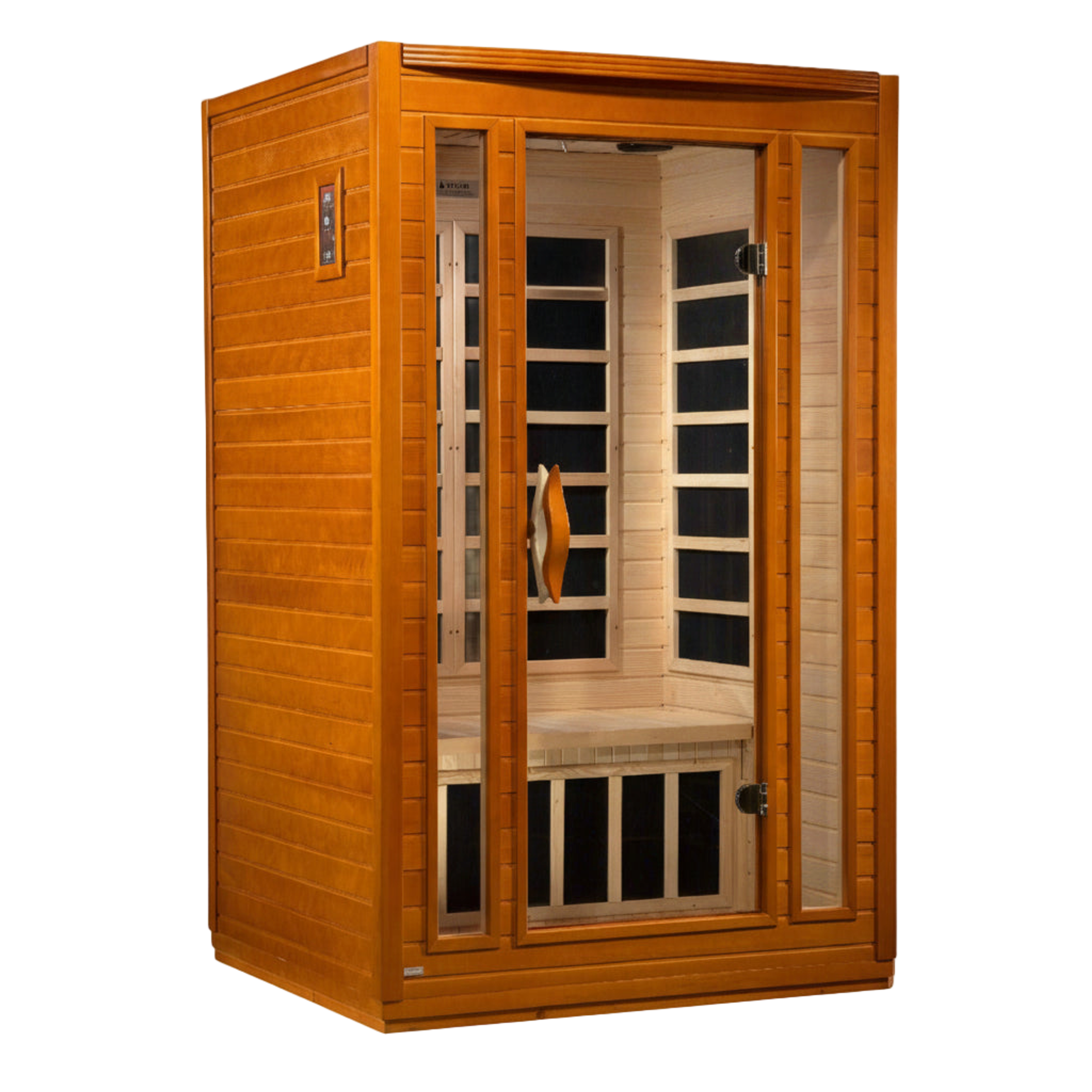 Dynamic San Marino Elite 2-person infrared sauna with wood exterior and glass door