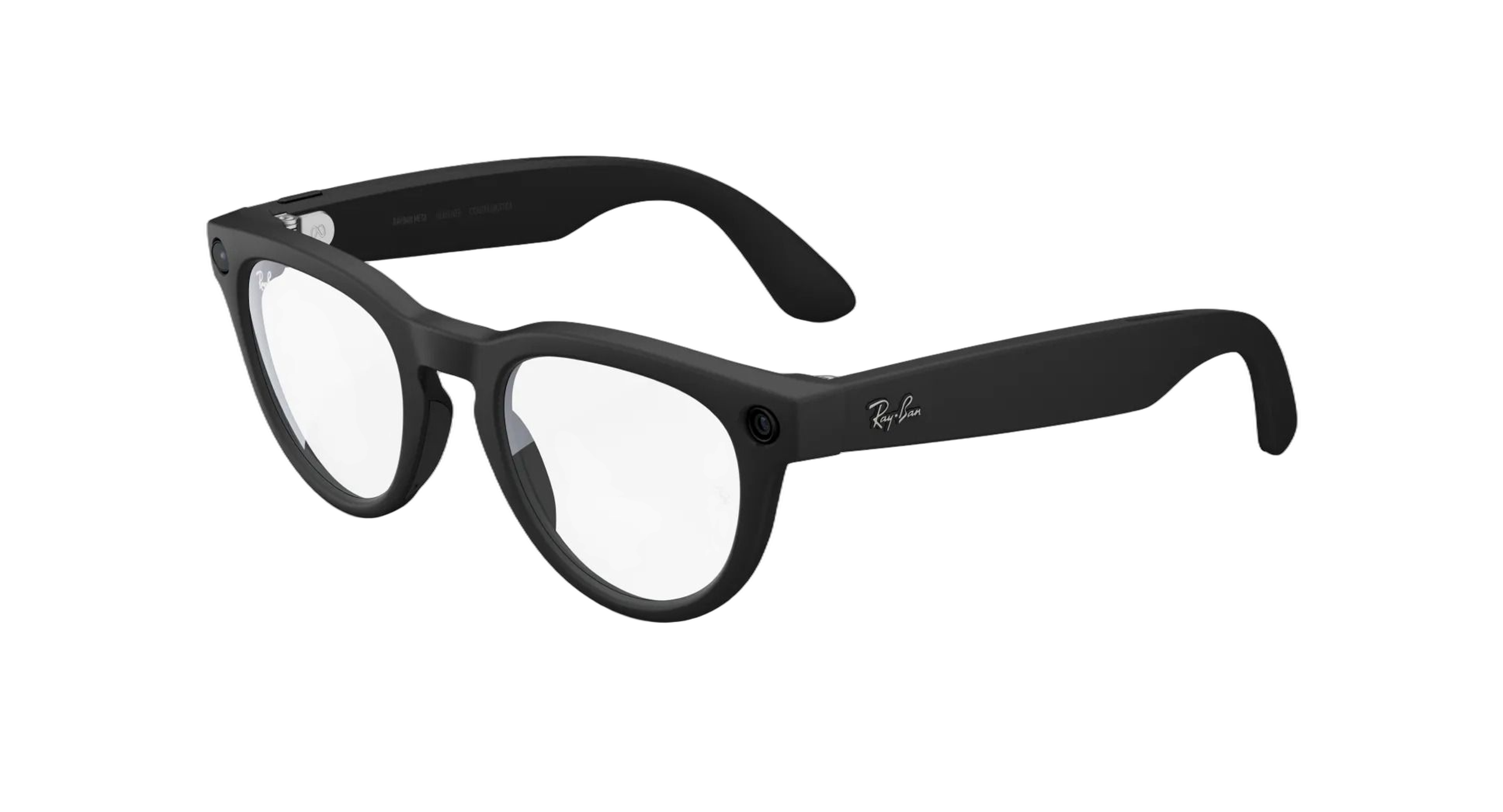 Black Ray-Ban smart glasses with clear lenses.