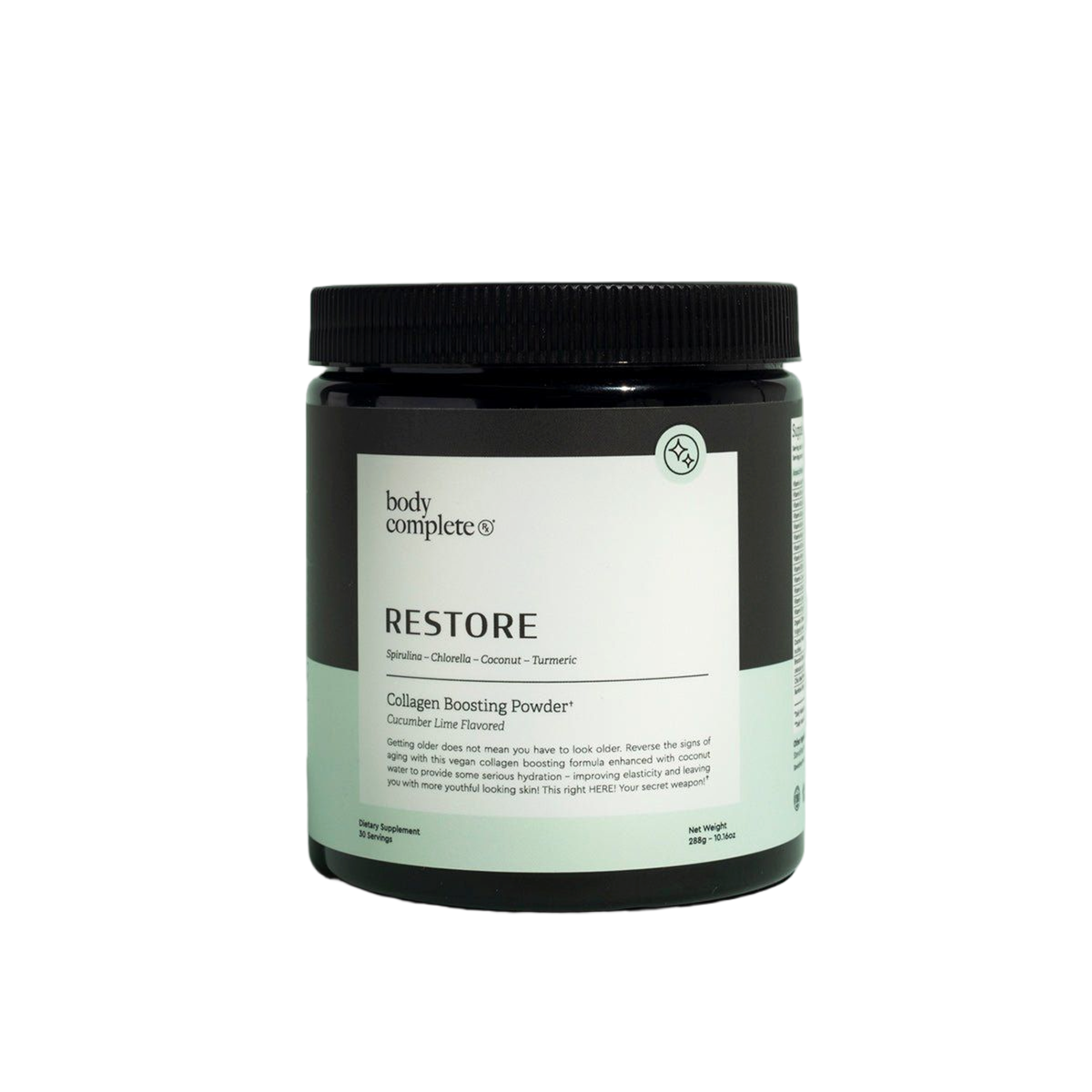 Restore Collagen Boosting Powder tub with scoop