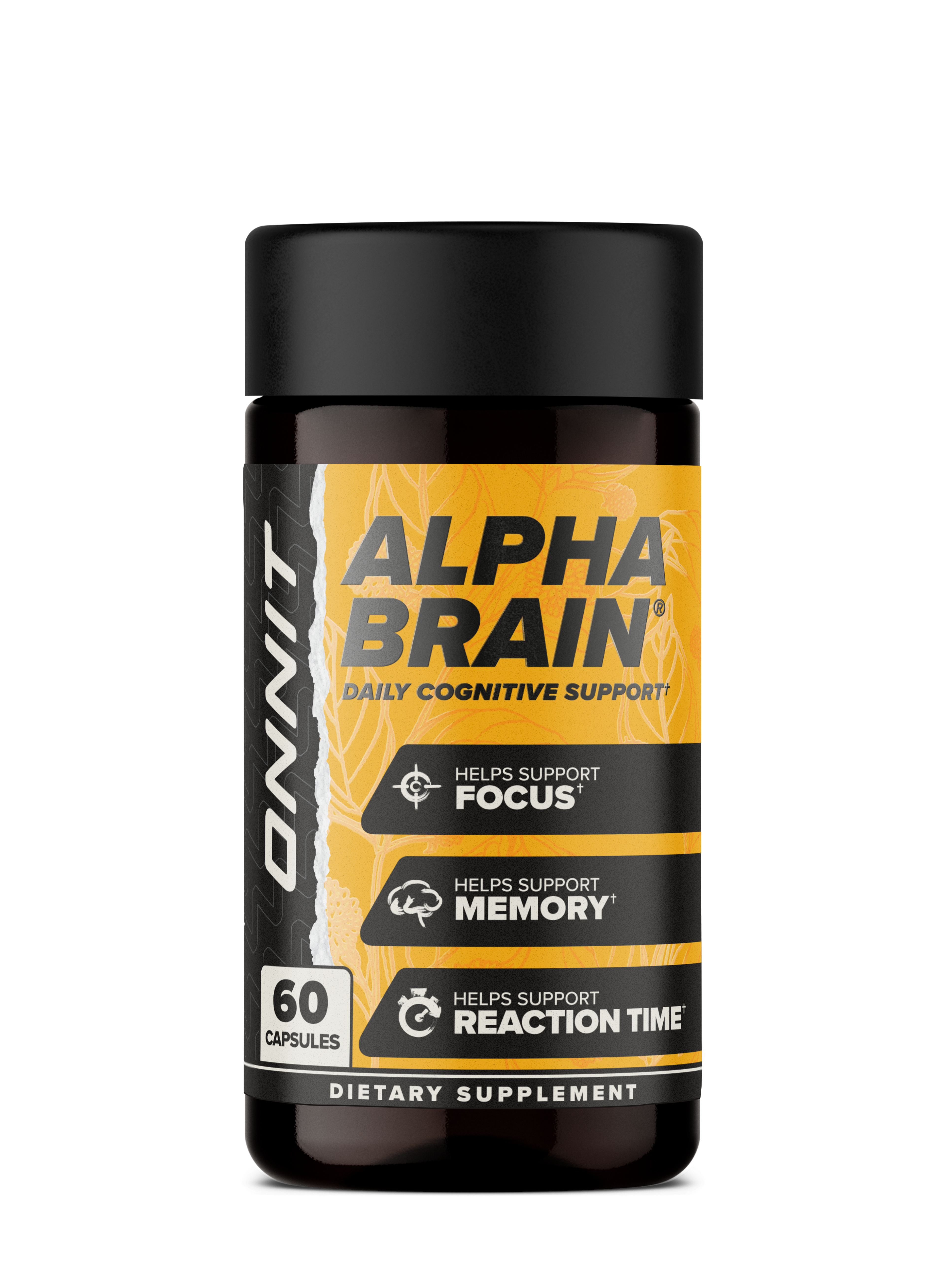 Bottle of Onnit Alpha Brain 60 count capsules