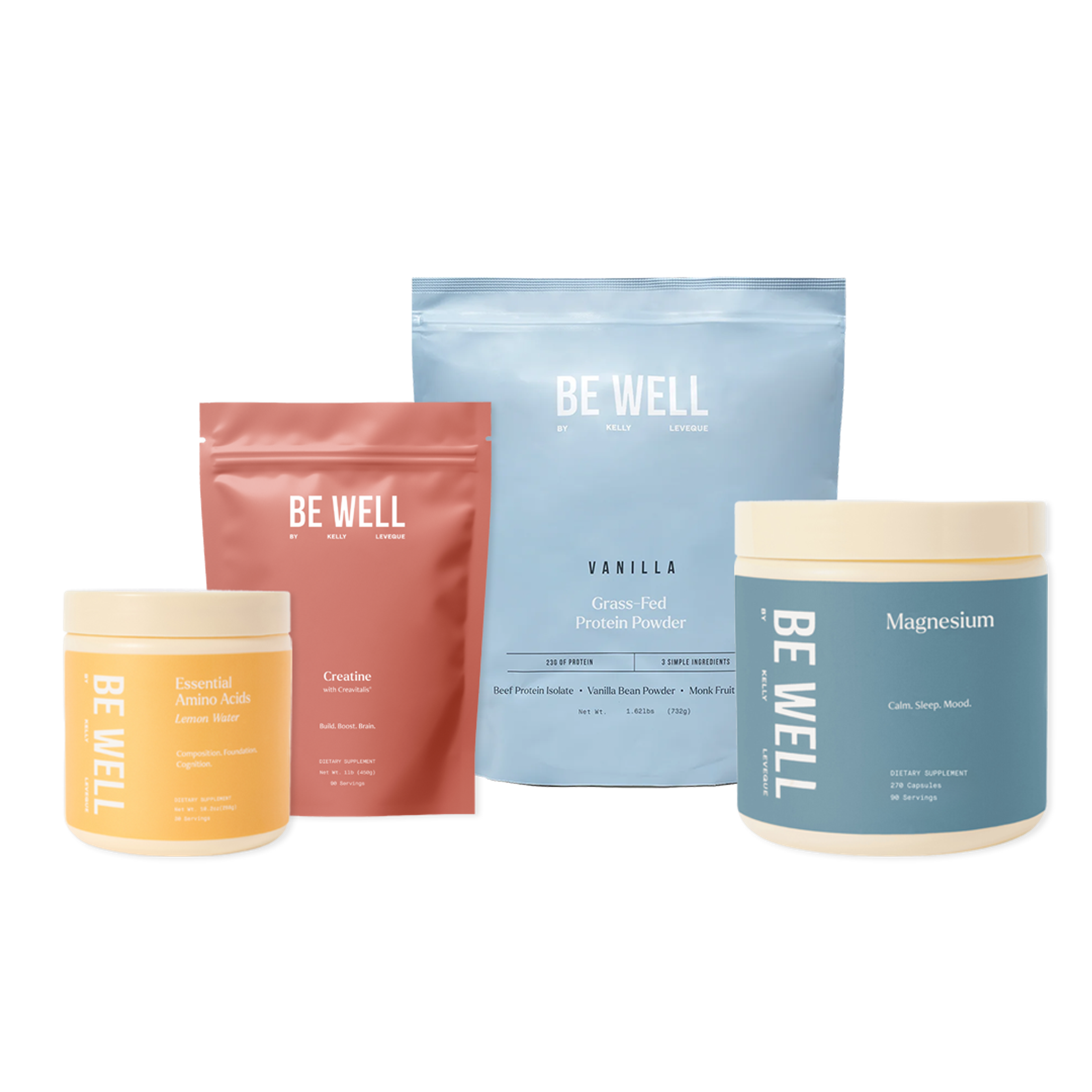 Kelly's Daily Routine Bundle products including protein, aminos, creatine, and magnesium