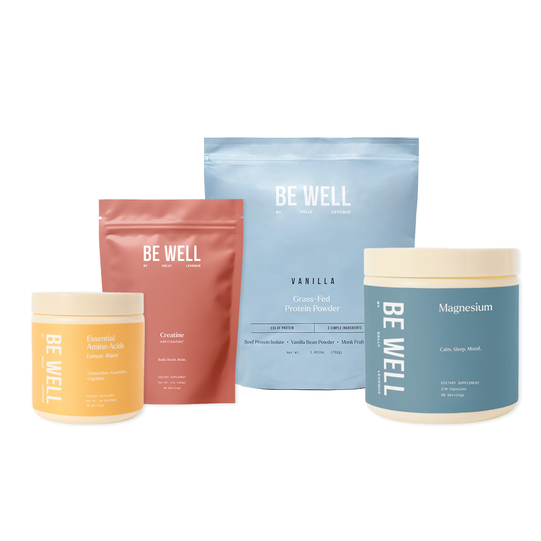 Kelly's Daily Routine Bundle products including protein, aminos, creatine, and magnesium