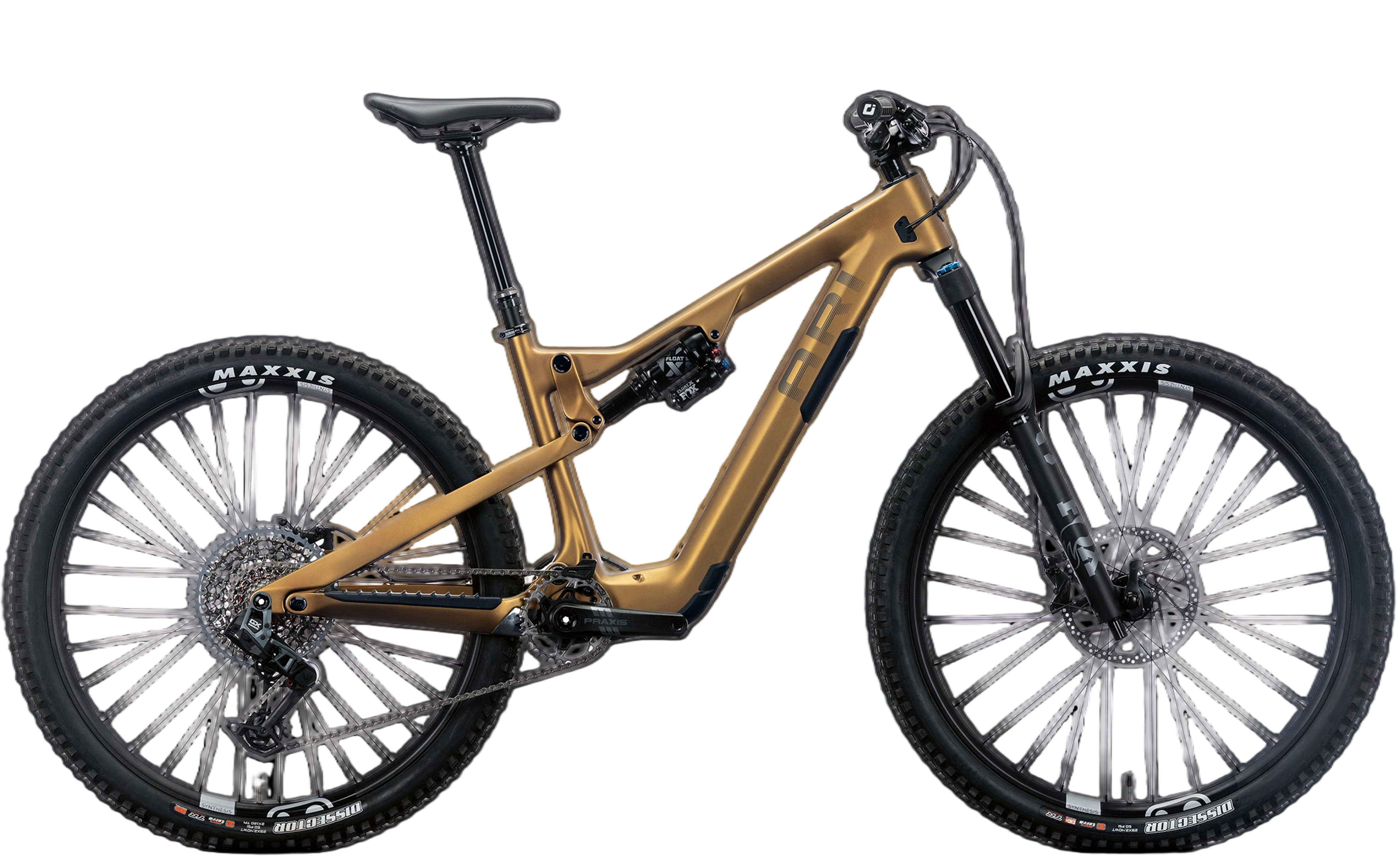 Bronze metallic mountain bike shown from the side
