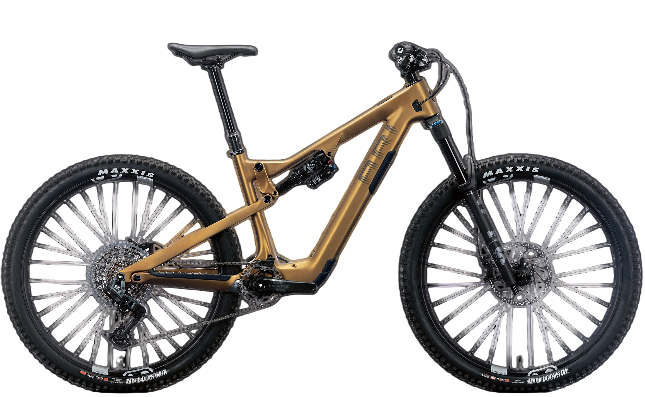 Bronze metallic mountain bike shown from the side
