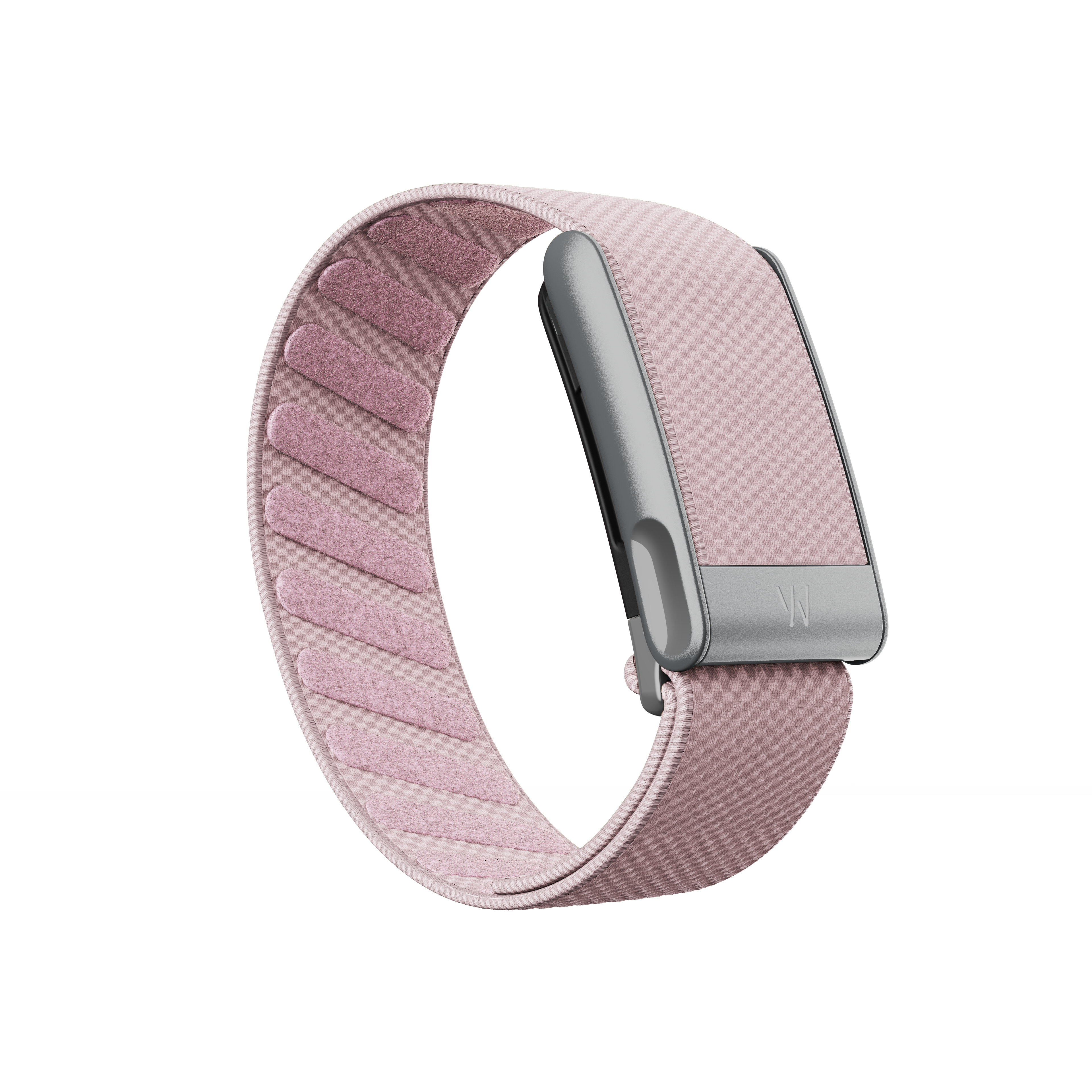 WHOOP 5.0 MG in the Blush SuperKnit strap, in pink.