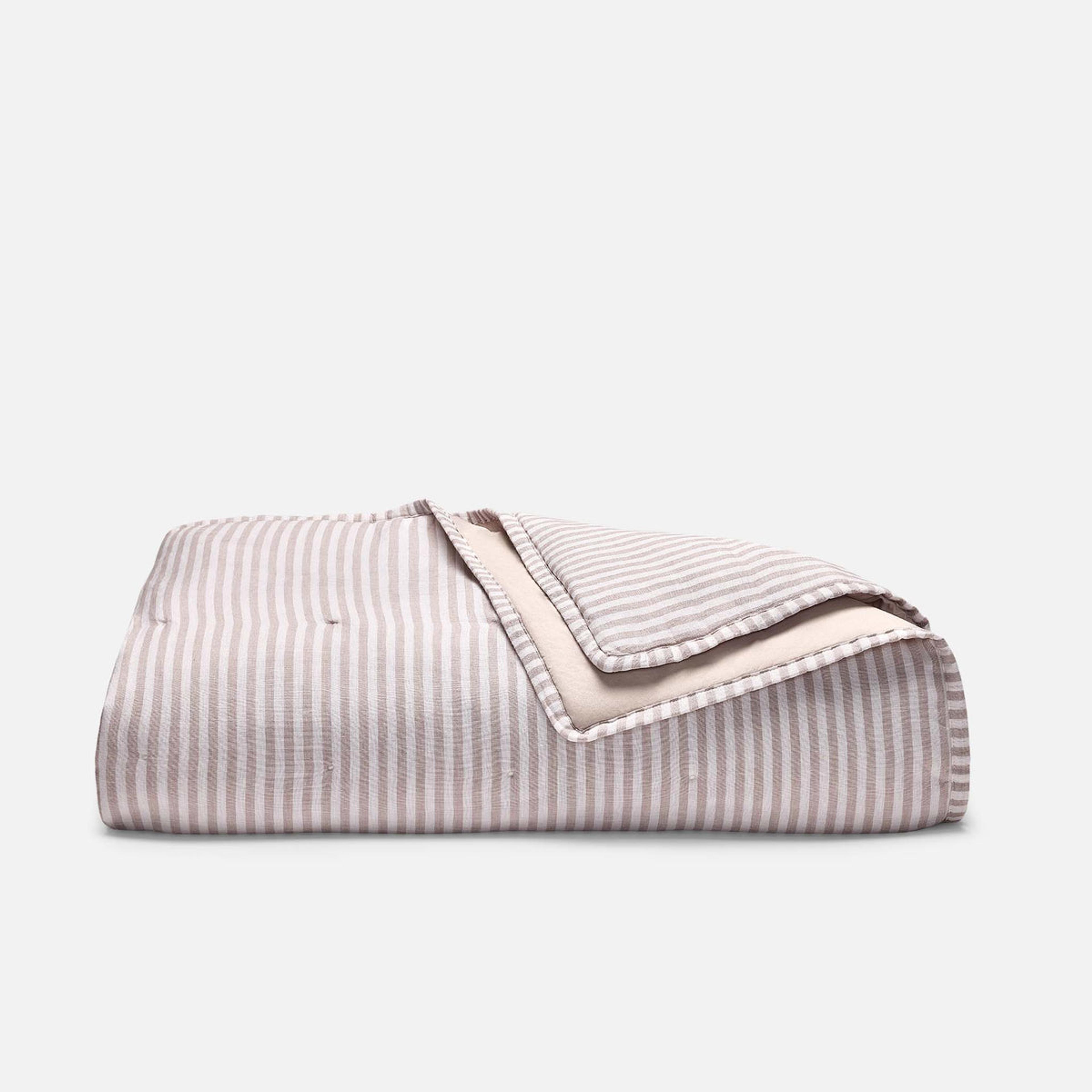 Product image for Washed European Linen Quilt in Oxford Stripe in Oat Chambray