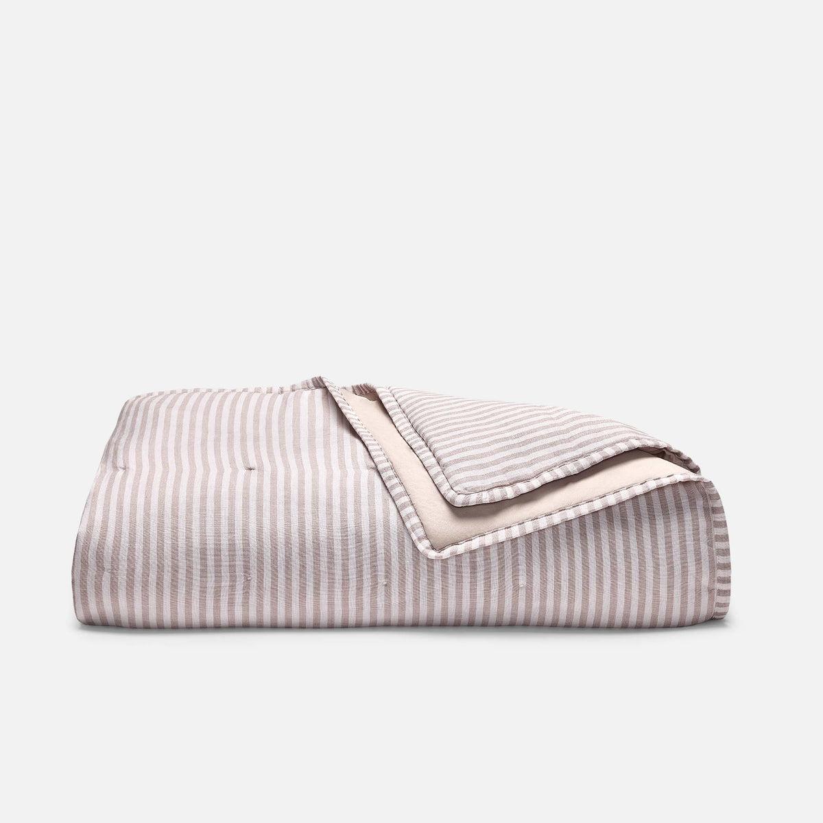 Product image for Washed European Linen Quilt in Oxford Stripe in Oat Chambray