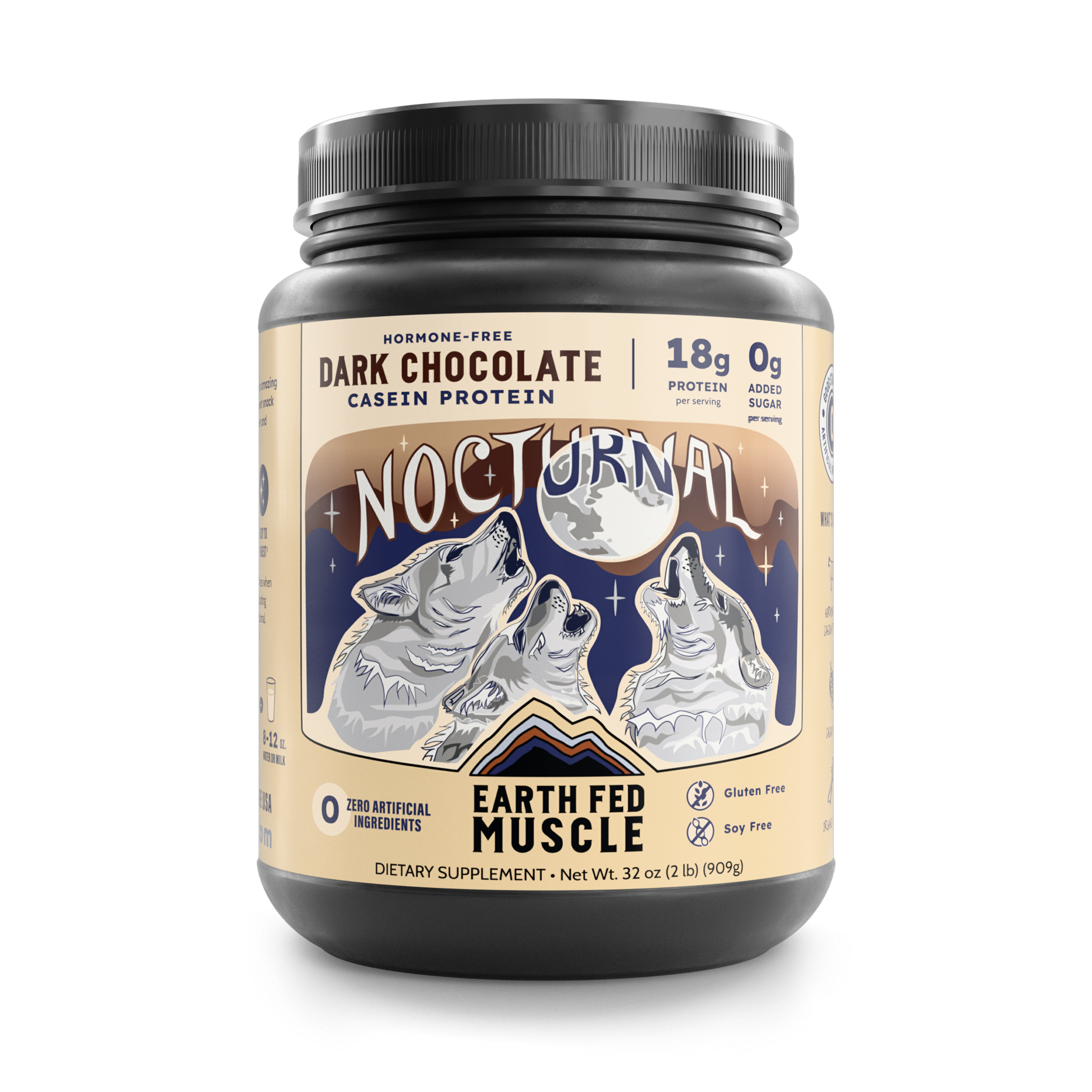 Tub of Nocturnal dark chocolate casein protein, 2 lb size