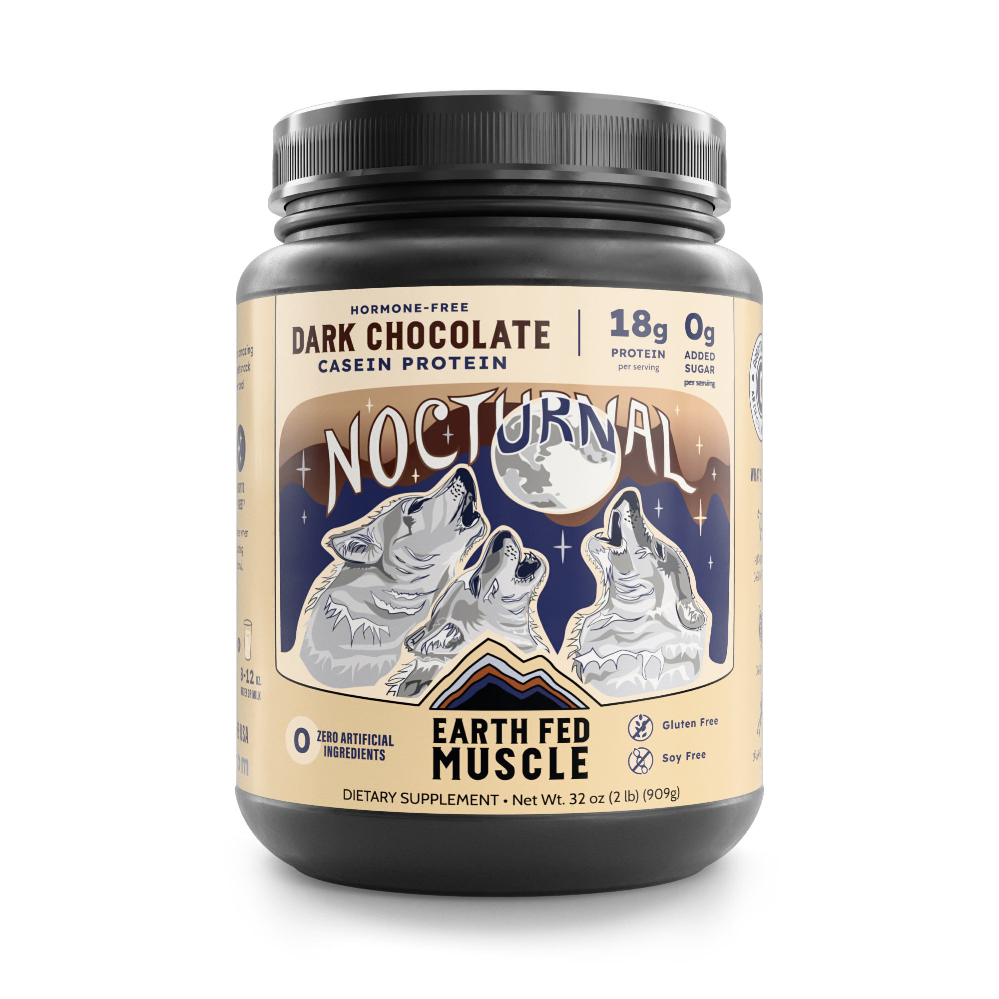 Tub of Nocturnal dark chocolate casein protein, 2 lb size