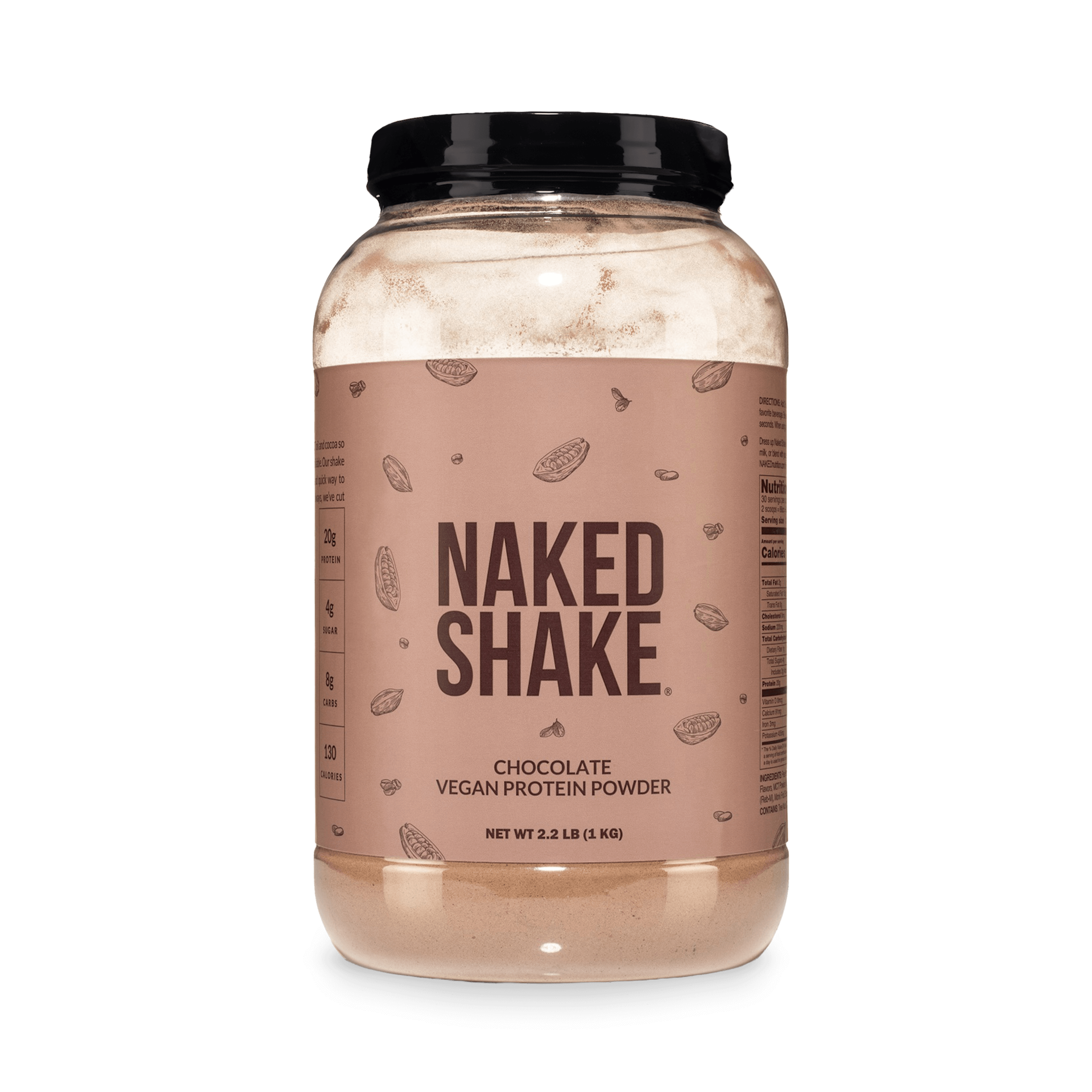 Tub of Chocolate Naked Shake protein powder, 2 lb size