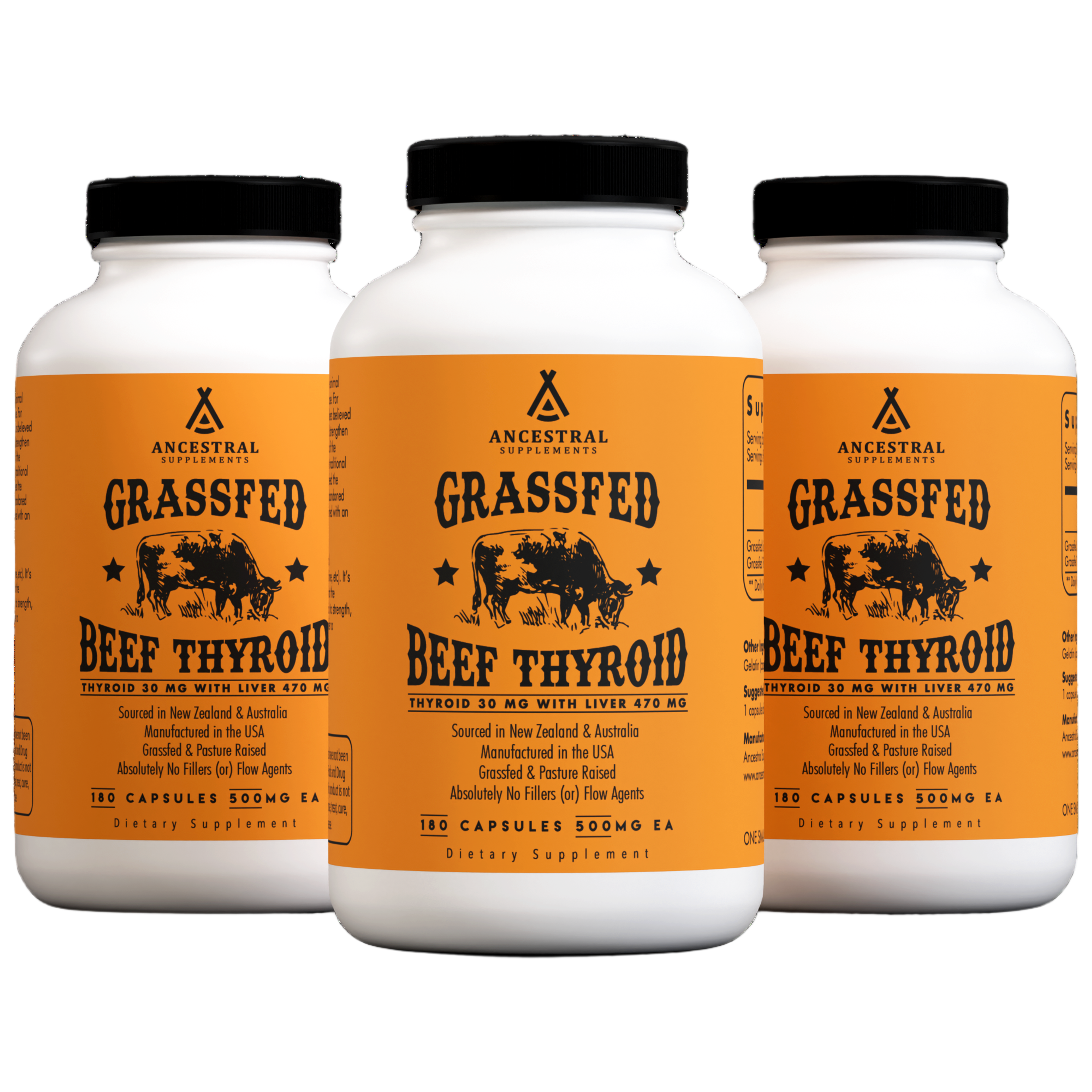 Three bottles of Grass Fed Beef Thyroid supplement