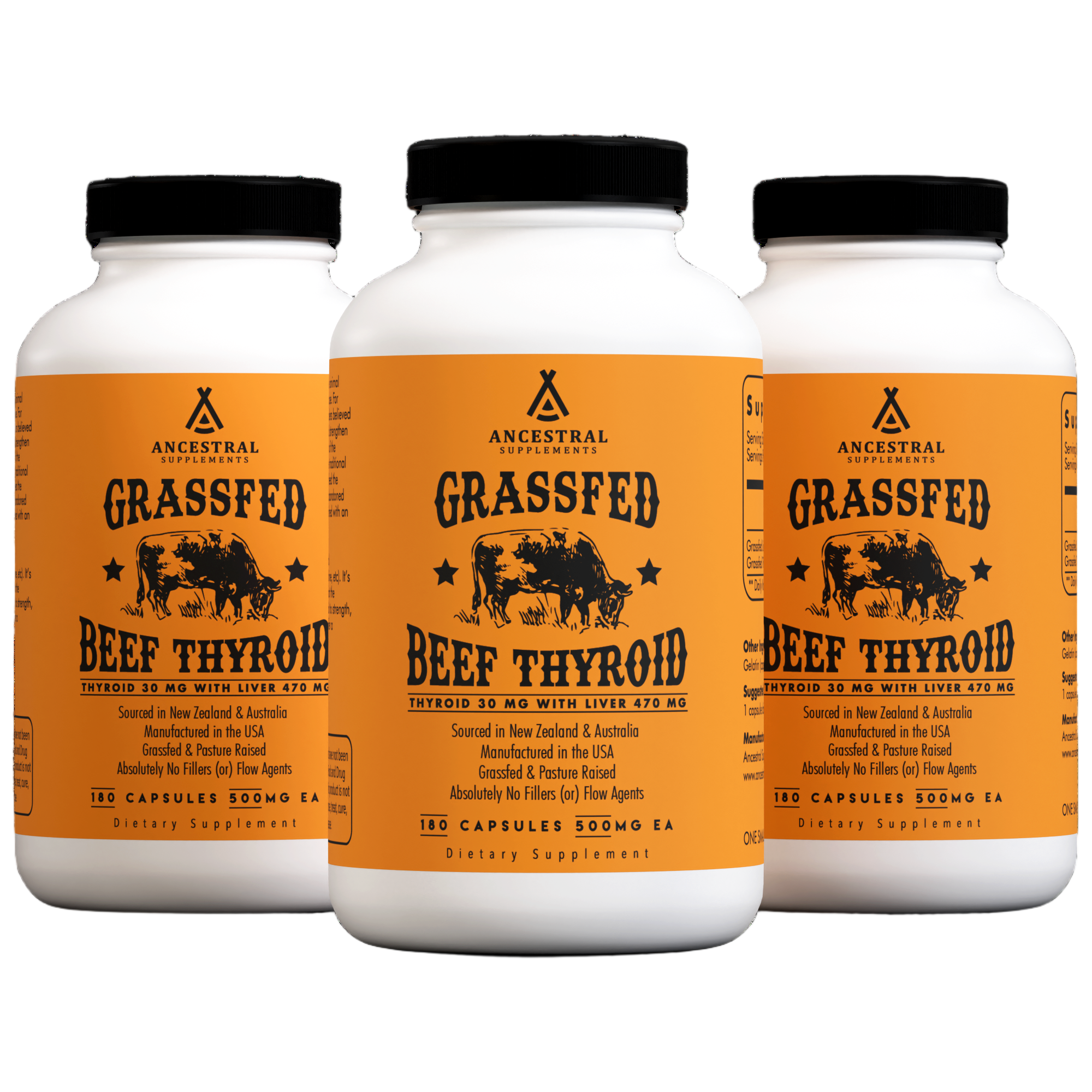 Three bottles of Grass Fed Beef Thyroid supplement