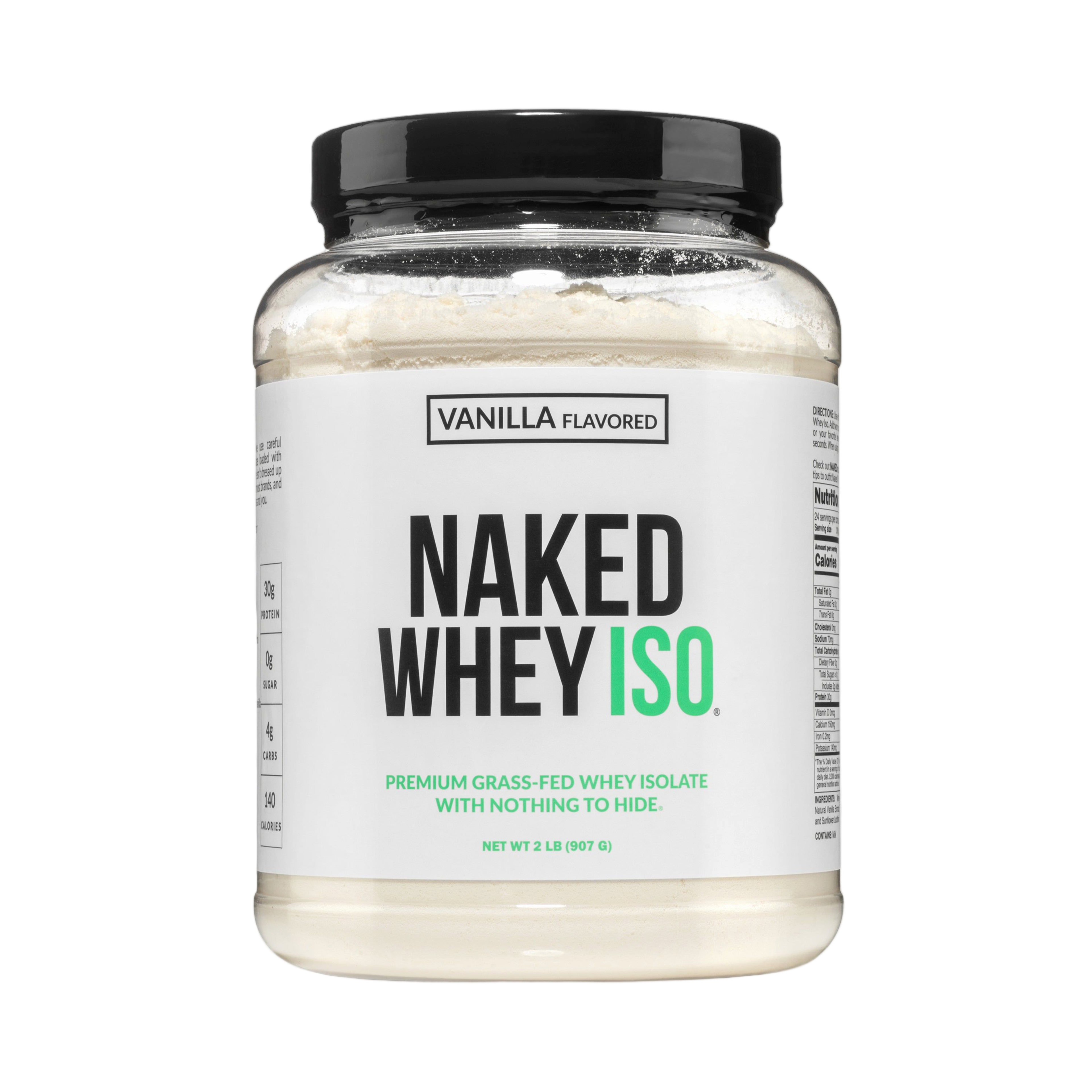 Container of vanilla grass-fed whey isolate protein powder