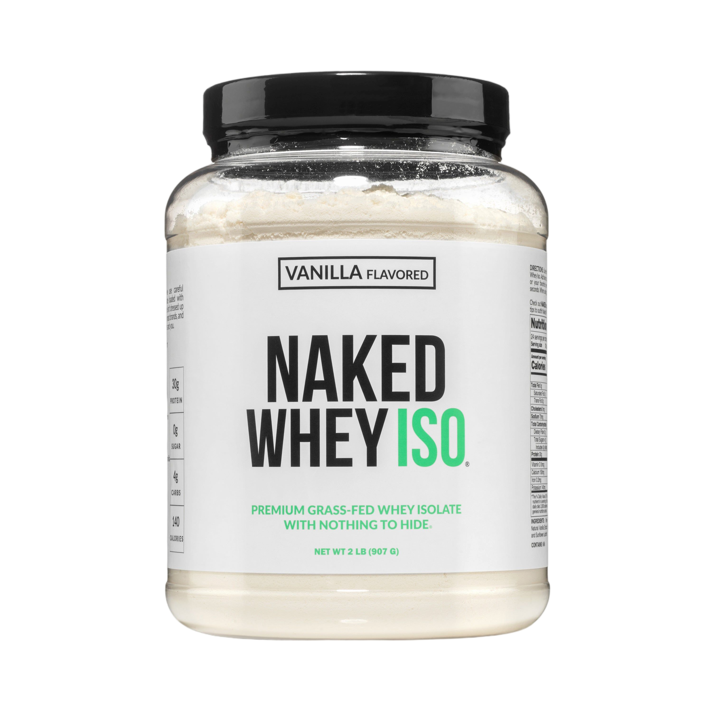 Container of vanilla grass-fed whey isolate protein powder