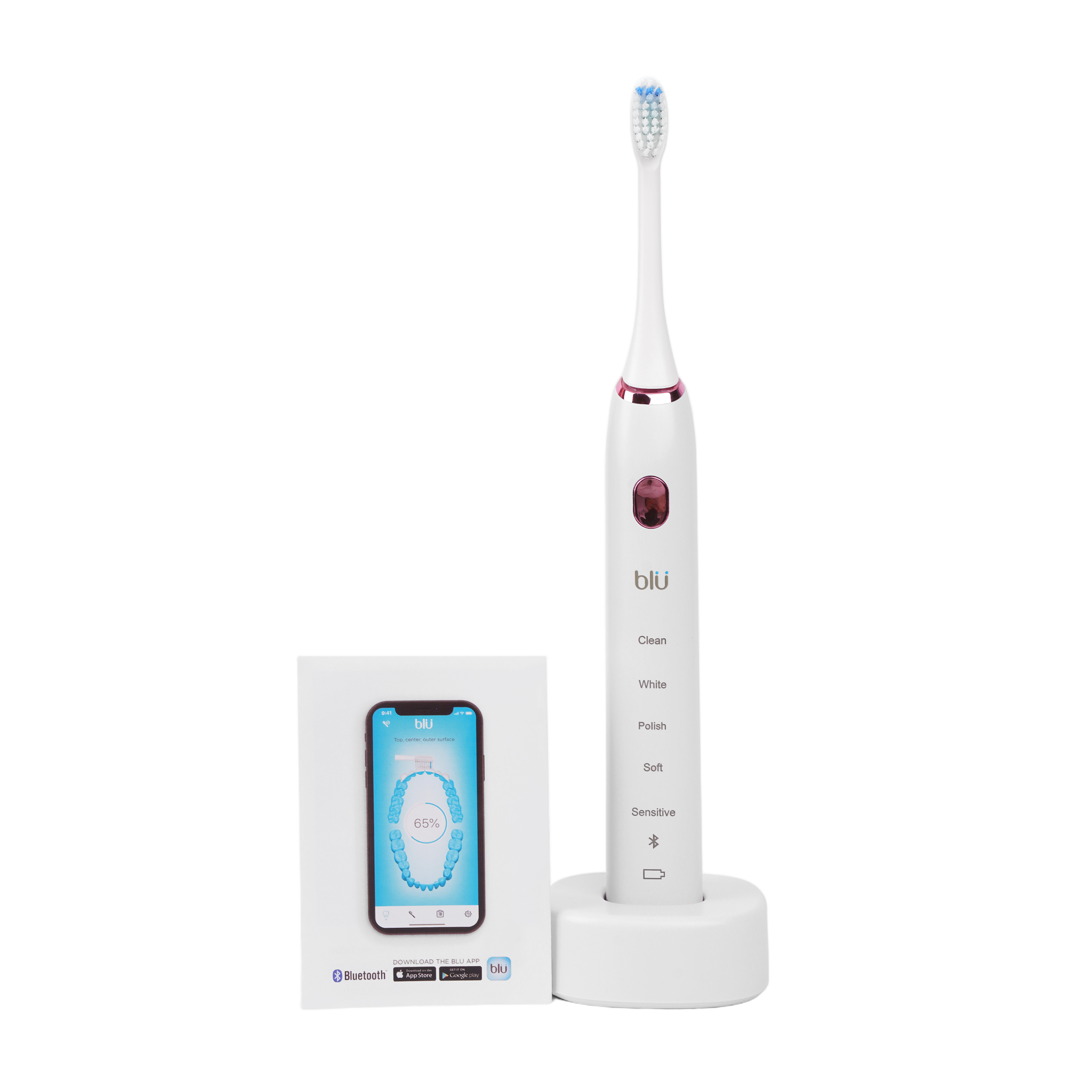 White BLÜ toothbrush shown from a side angle