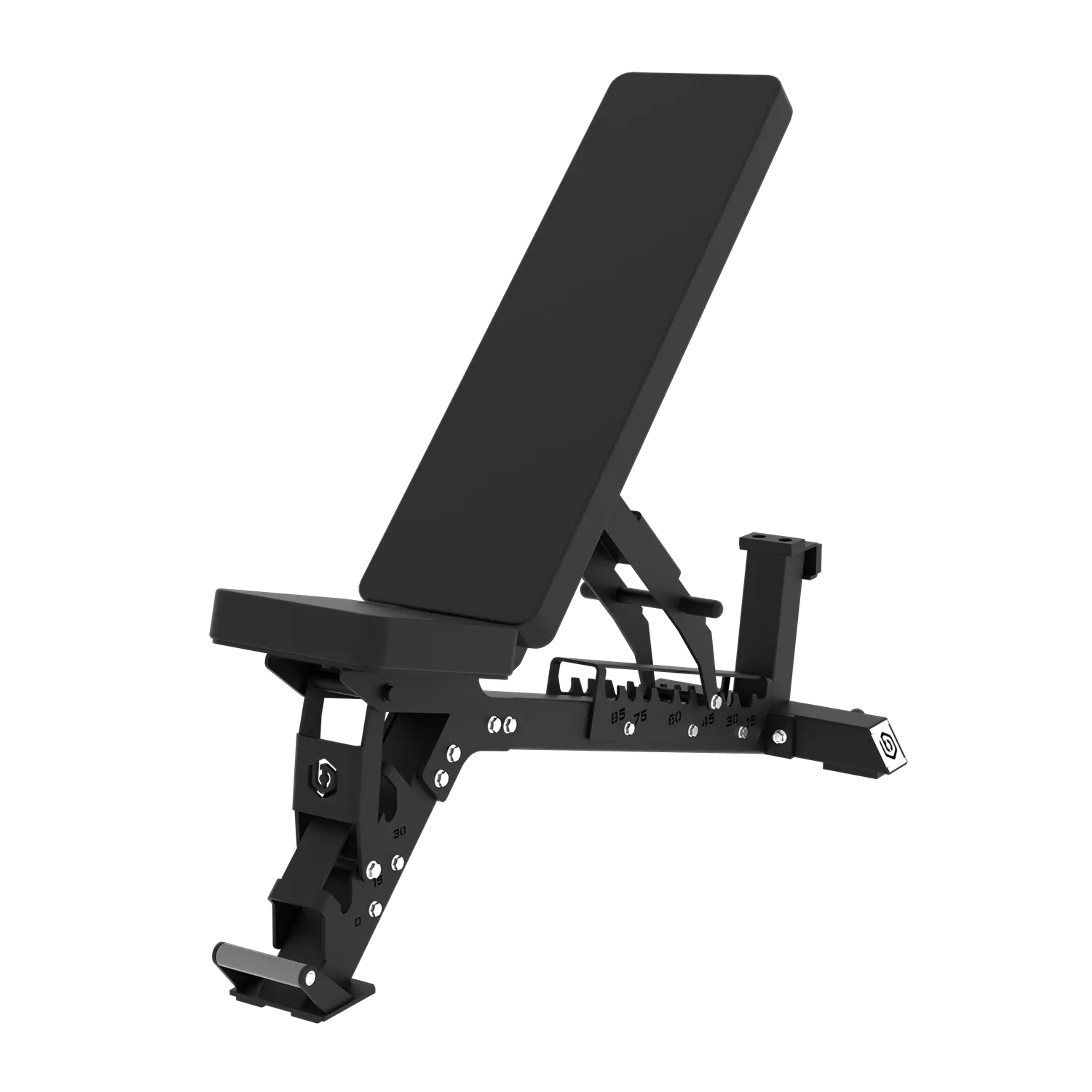 Black adjustable weight bench with steel frame
