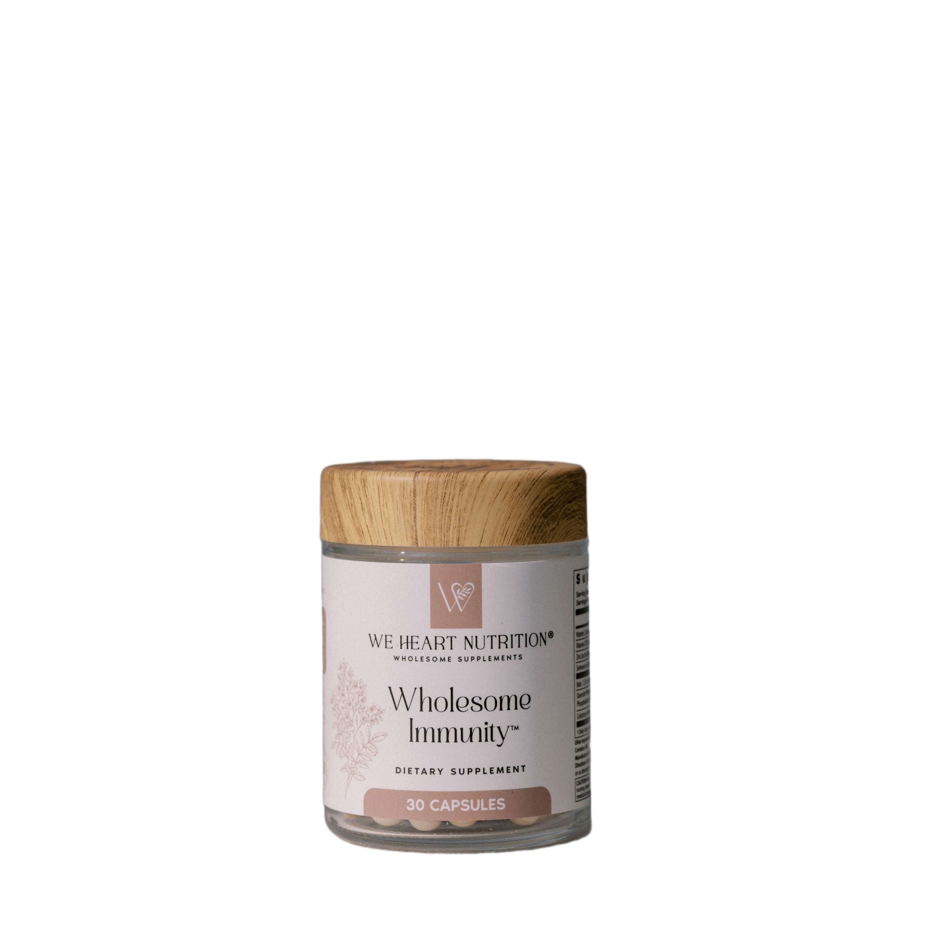 Bottle of Wholesome Immunity supplement, front label view