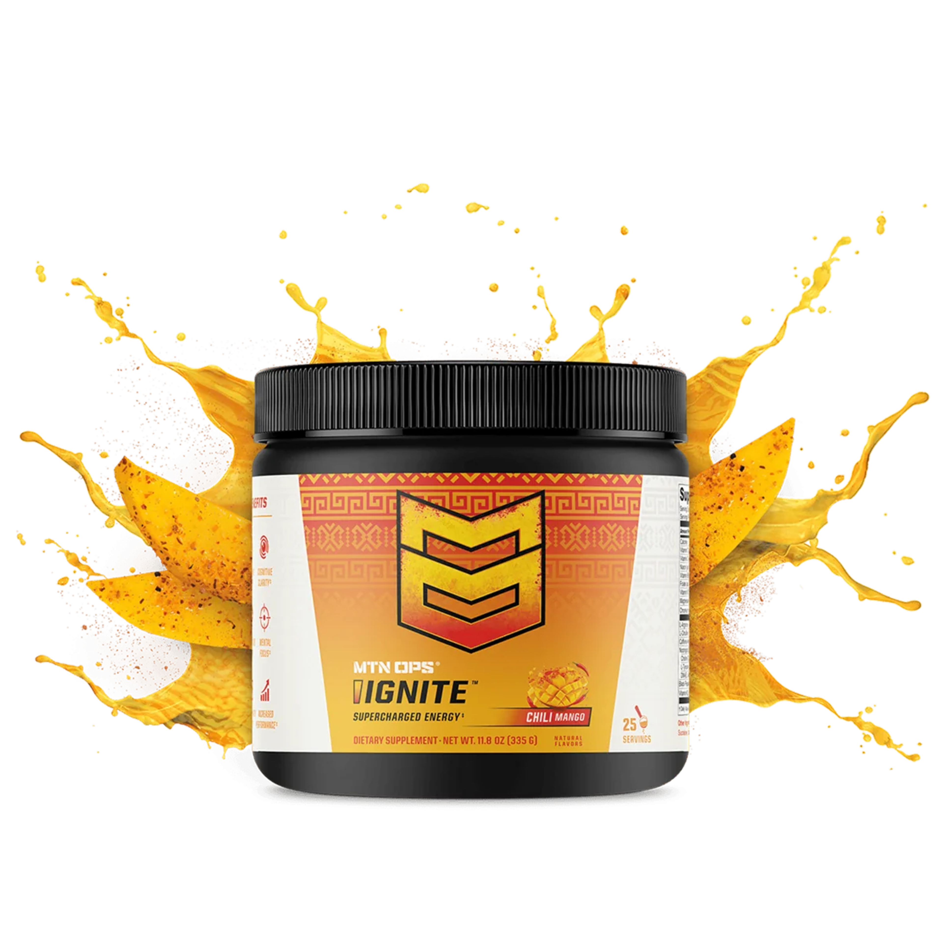 Product image for MTN OPS IGNITE Clean Energy & Cognitive Supplement in Chili Mango / Tub - 25 Servings